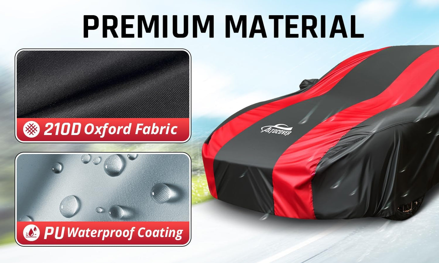 Full Exterior Covers with Red Stripe Design,Sedan Car Cover for Waterproof Universal Fit Toyota Corolla Prius, Ford Focus Sedan, Hyundai Elantra, Kia Forte, Nissan Sentra, VW Jetta