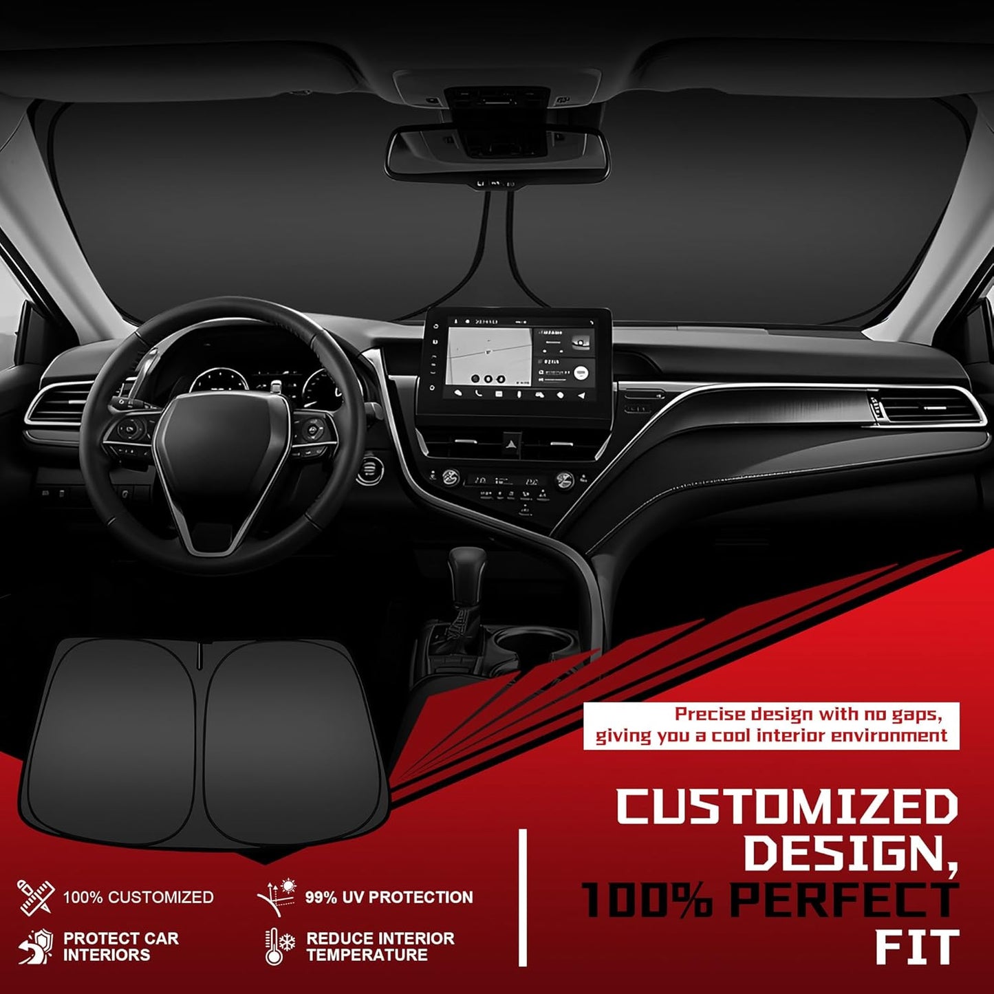 Windshield Sun Shade for 2009-2017 Audi Q5/2014-2017 Audi SQ5 Foldable Sun Sunshade for Car Front Window Blocks UV Rays and Heat Automotive Interior Protector Custom Fit Accessories
