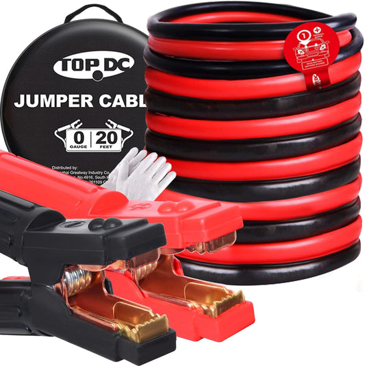 TOPDC Jumper Cables Heavy Duty 0 Gauge 20 Feet 1000Amp Booster Cables for Car Battery, Heavy Duty 2/0 Gauge Cables for Diesel Trucks, Protable Jumper Cables Kit with Case, Gloves