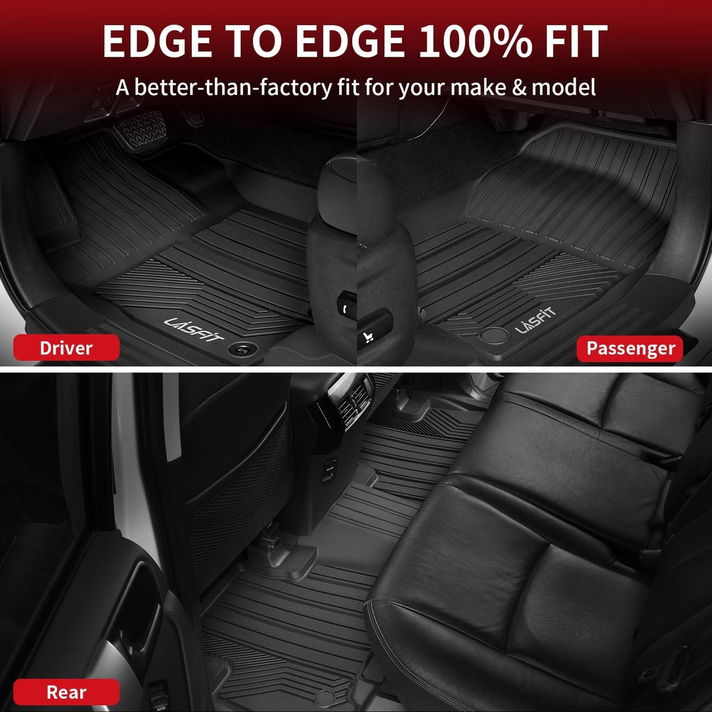 LASFIT Floor Mats for Toyota RAV4 2019-2024 2025(Not Fit Hybrid) All Weather Mats for Toyota RAV 4 LE/XLE/Limited/TRD/Adventure TPE Custom Fit Floor Liner Front and Rear 2 Row Car Mats, Black