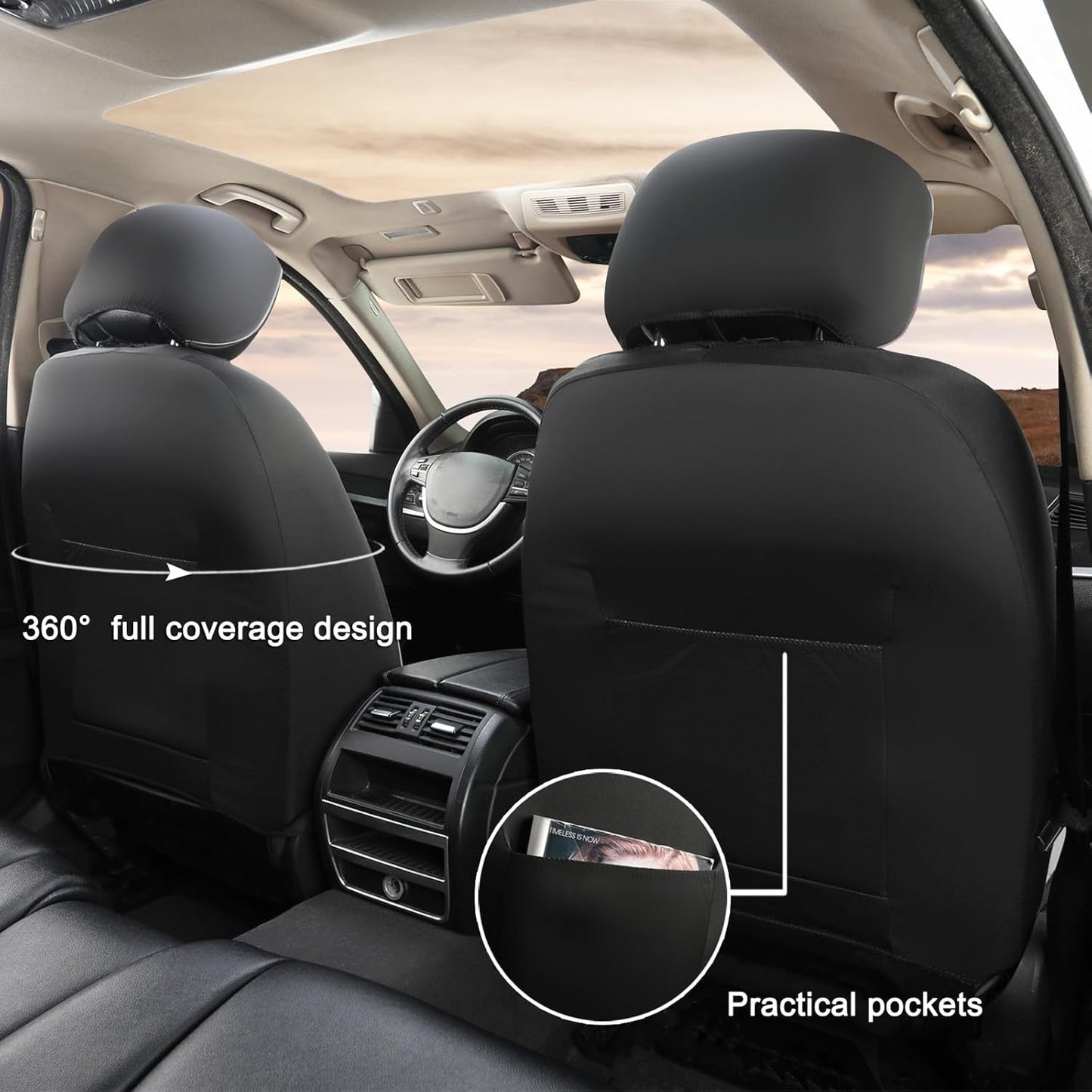 GIANT PANDA 2 Front Leather Car Seat Cover for Hyundai,3D Air Cool Mesh Thick Seat Covers Custom Fit Hyundai Sonata Elantra Santa Fe Tucson Accent Kona Palisade Genesis Venue Ioniq (Grey+Black)
