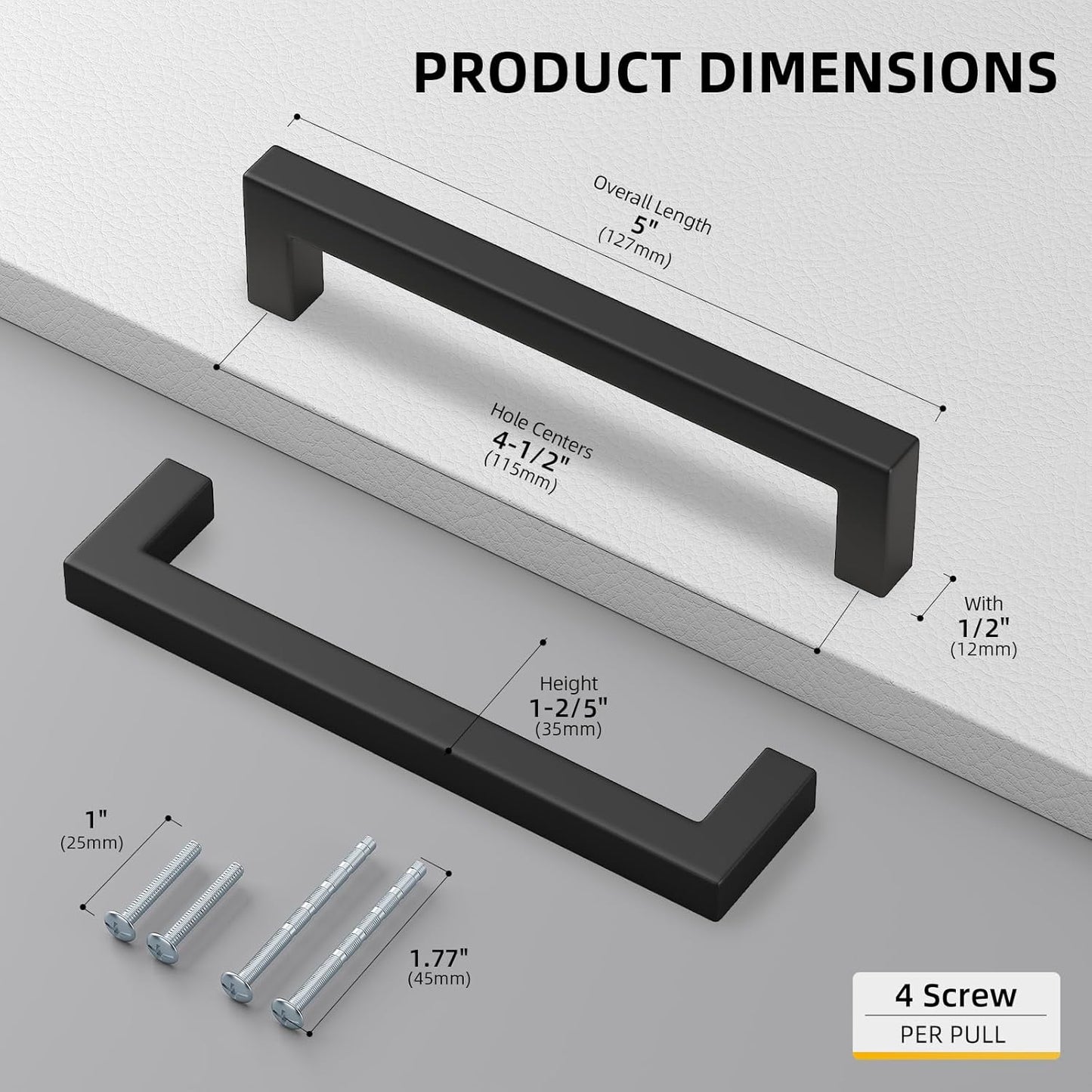 goldenwarm 150Pack 4.5INCH Drawer Pulls Black Modern Cabinet Hardware - LSJ12BK115 Cabinet Handles 4-1/2 inch Hole Centers Bedroom Drawer Pull Kitchen Cabinets T Bar Handle