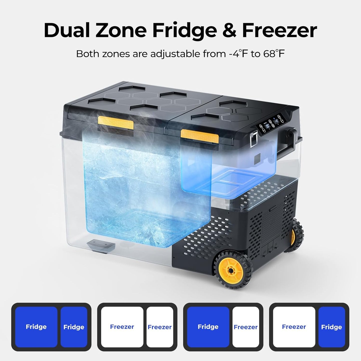 BougeRV 12 Volt Car Refrigerator, CRD2 52 Quart Portable Fridge Freezer with APP Control, -4℉ to 68℉ Dual Zone Compressor Electric Cooler 12/24V DC, 110~240V AC for Overlanding, Camping, RV, Truck