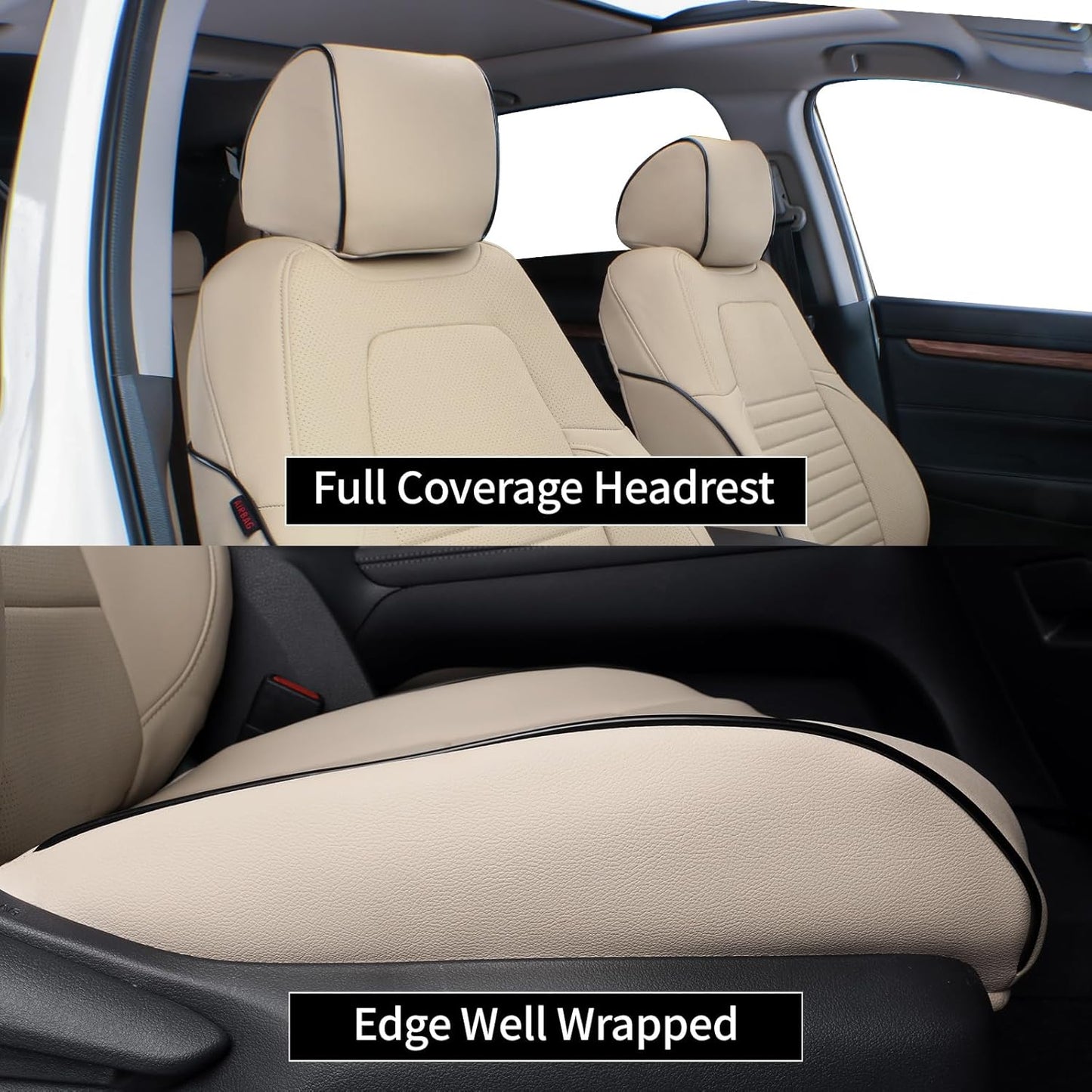 EKR Accord Seat Covers Full Set Custom for Honda Accord Base,EX-L,Touring 2014 2015 2016 2017 (Hybrid),Reat Row W/Solid Backrest & Armrest,Leather Seat Cover for Trucks,Automotive Seat Covers(Beige)