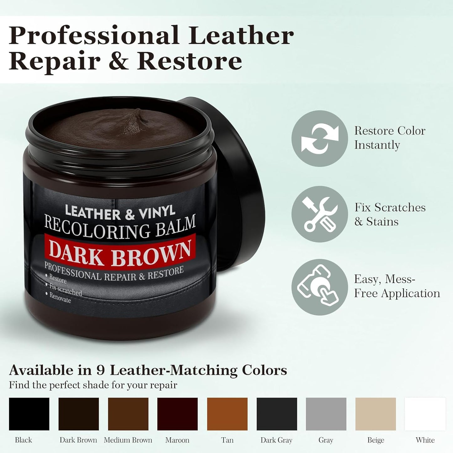Leather Color Restorer, Leather Recoloring Balm, Scratch Remover, Leather Dye, Leather Paint with Leather Conditioner, Leather Repair Kit for Furniture Couches Car Seats Shoes, Dark Gray