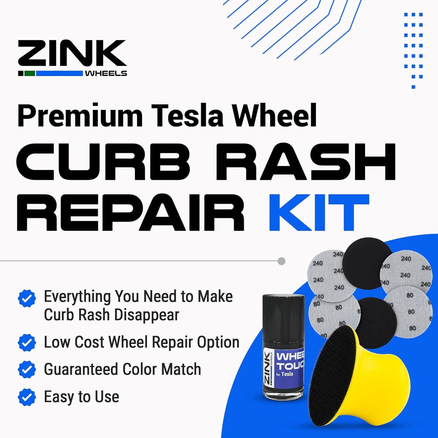 Premium Tesla Wheel Curb Rash Repair Kit for Model X 20-inch Sonic Carbon Slipstream Rims - DIY Kit with Color-matched Touch Up Paint - Made in USA