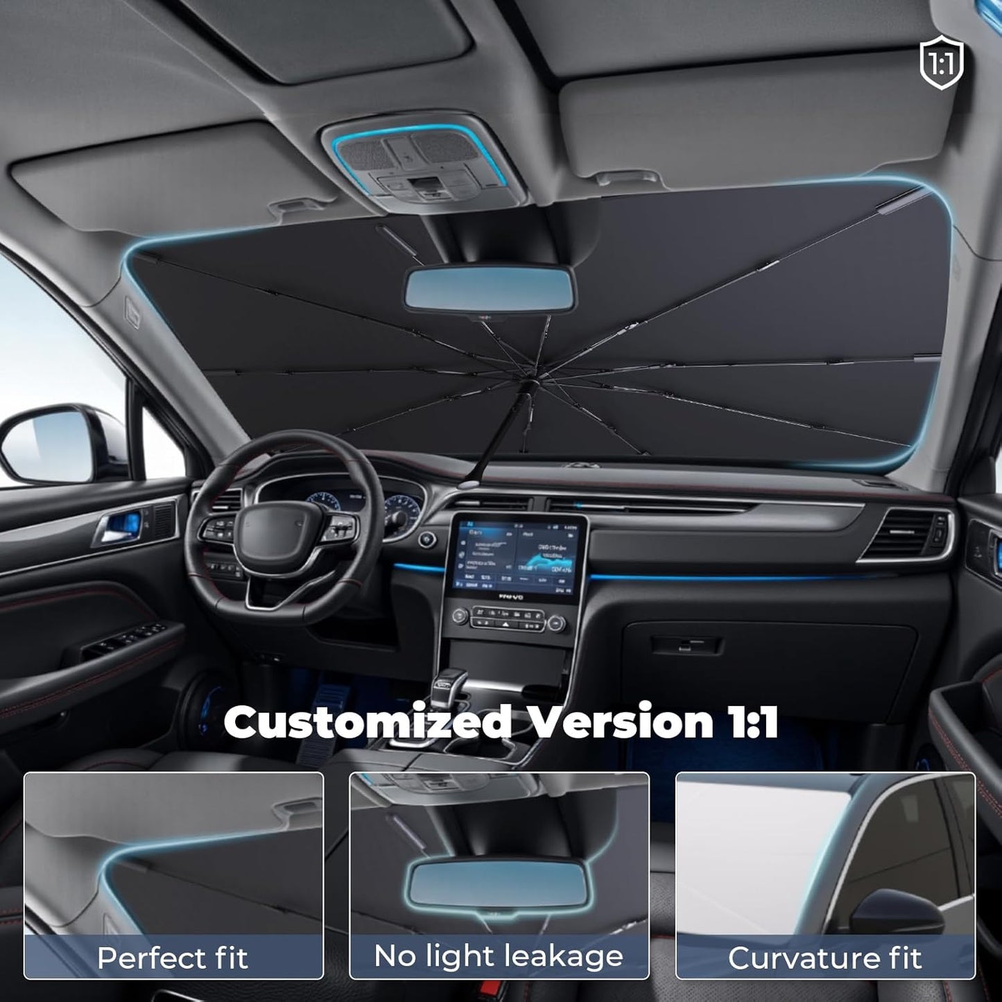 Windshield Sun Shade Umbrella for 2018-2023 Toyota CHR Accessories: Custom Fit 240T Silver, Double Thickened, Foldable Sunshade Window Sun Visor, Ultimate 99% UV Blocking for XLE, Limited, Nightshade