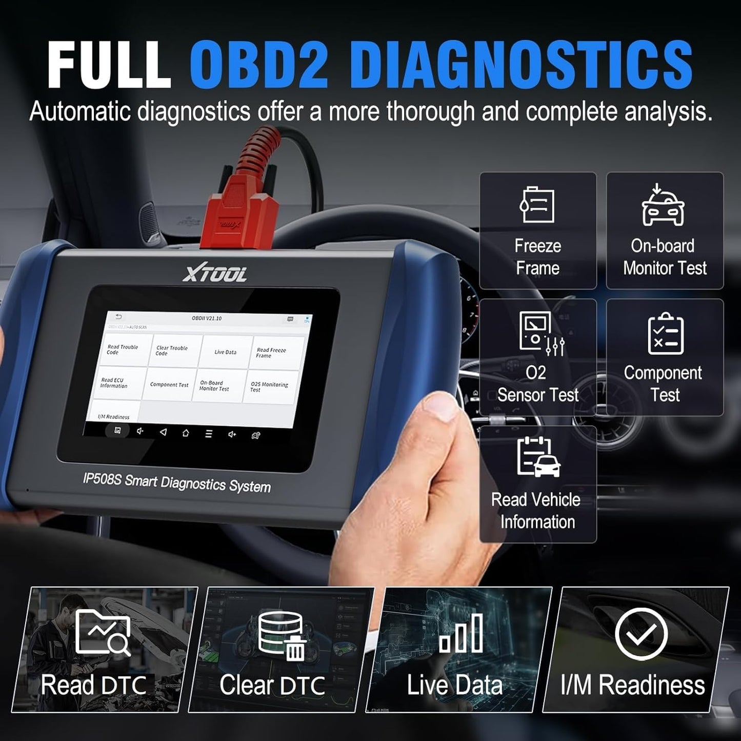 OBD2 Scanner Diagnostic Tool XTOOL IP508S: Code Reader for Cars & Trucks with 15 Resets, Crank Sensor Relearn, ABS Bleed, CAN FD for GM, Engine, ABS, SRS, Transmission Car Diagnostic Tool, Android 10