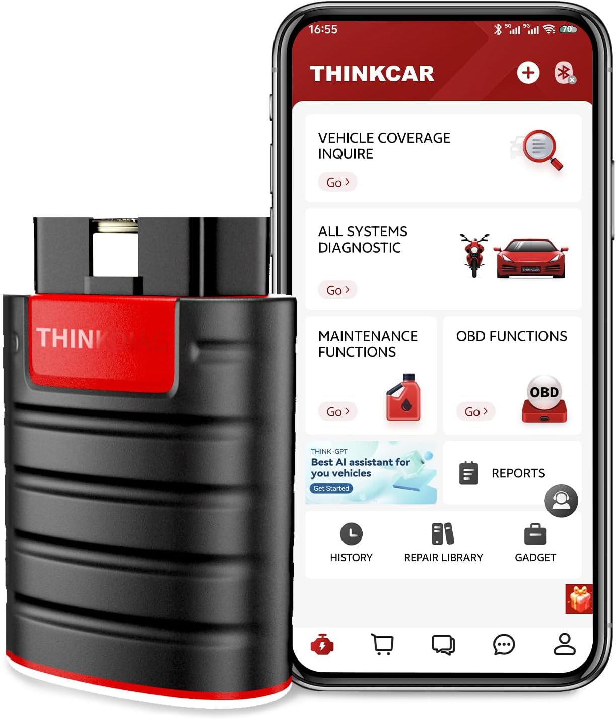 OBD2 Scanner Thinkdiag Bluetooth Full System Bidirectional Diagnostic Scan Tool OE Level Code Reader with ECU Coding 15+ Reset Service FCA AutoAuth All Software 1 Year Update Fits for iOS & Android