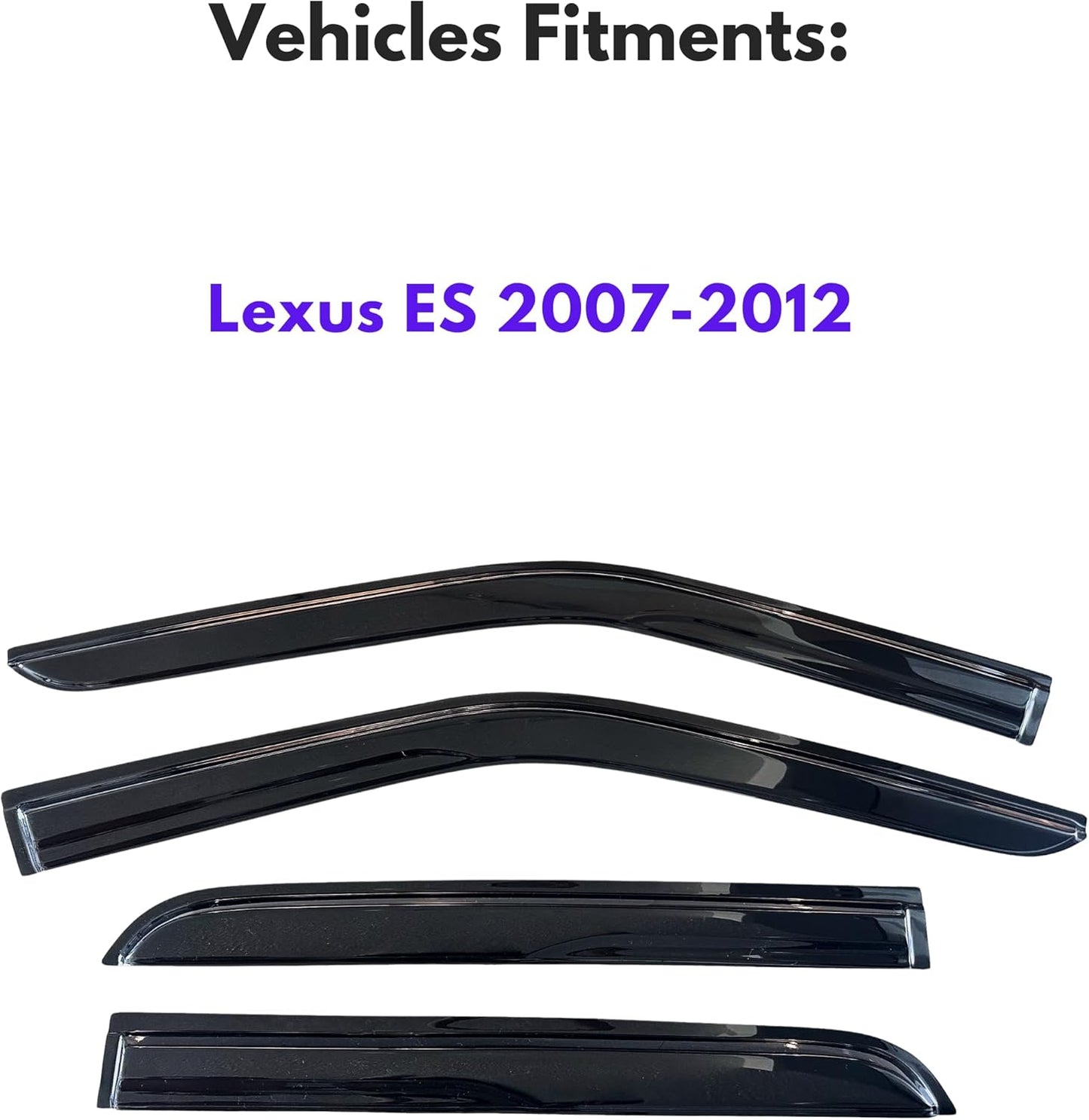 KPY Window Visor Compatible with Lexus ES 2007-2012, 4PC Rain Guard Side Window Vent Deflectors Tape-On Mugen Style, 2007 2008 2009 2010 2011 2012