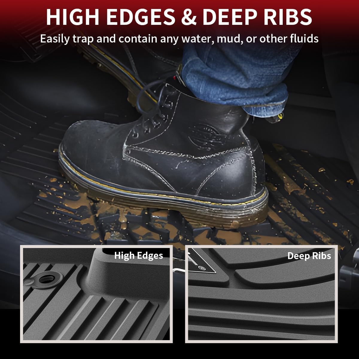LASFIT Floor Mats for Toyota Highlander 2020-2025 8-seat (Not for Hybrid) All Weather TPE Custom fit Floor Liner for Highlander car mats, Front and Rear 2 Row Mats.