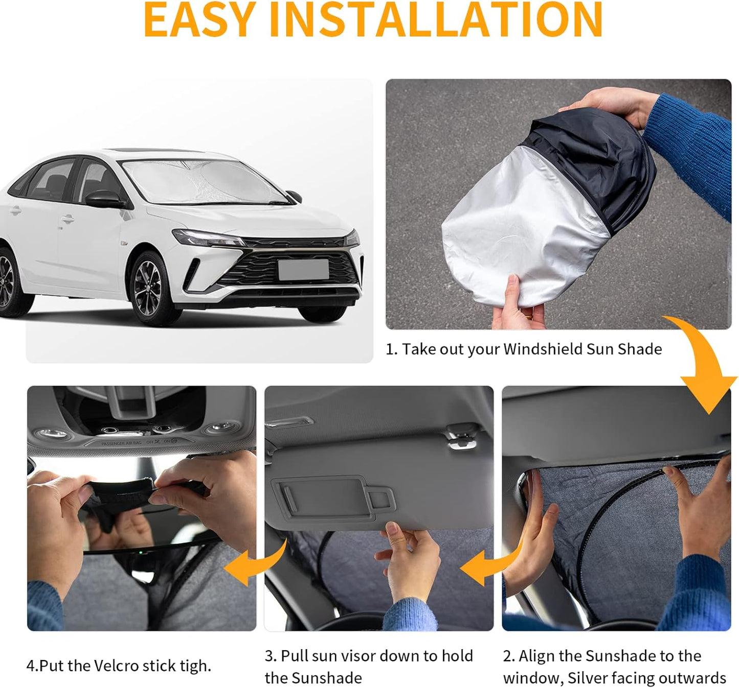for Chevy Car Equinox 2005-2017 Windshield Sunshade Foldable Sun Shield, Front Window Shade for Chevy Silverado Traverse Tahoe Custom Fit Sun Visor Accessories Protector 210T Reflective Cover Block UV