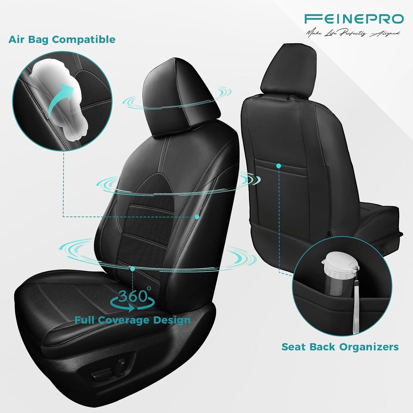 for Toyota Camry Seat Covers XLE XSE V6 2018 2019 2020 2021 2022 2023 2024 - Waterproof Breathable Leather Seat Covers for Cars, Custom Fit Car Seat Covers Full Set, Black Not for Hybrid