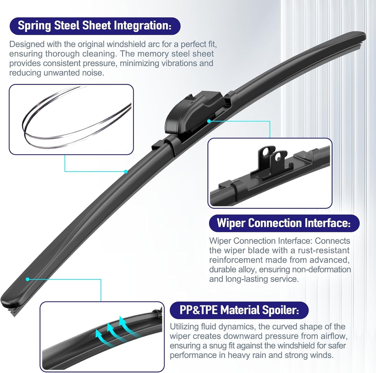 AJK Front Windshield Wiper for Jeep Wrangler 2018 2019 2020 2021 2022 2023 2024, Original Equipment Back Window Wipers Blades, Conventional, Vehicle Specific Fit, Pack of 3