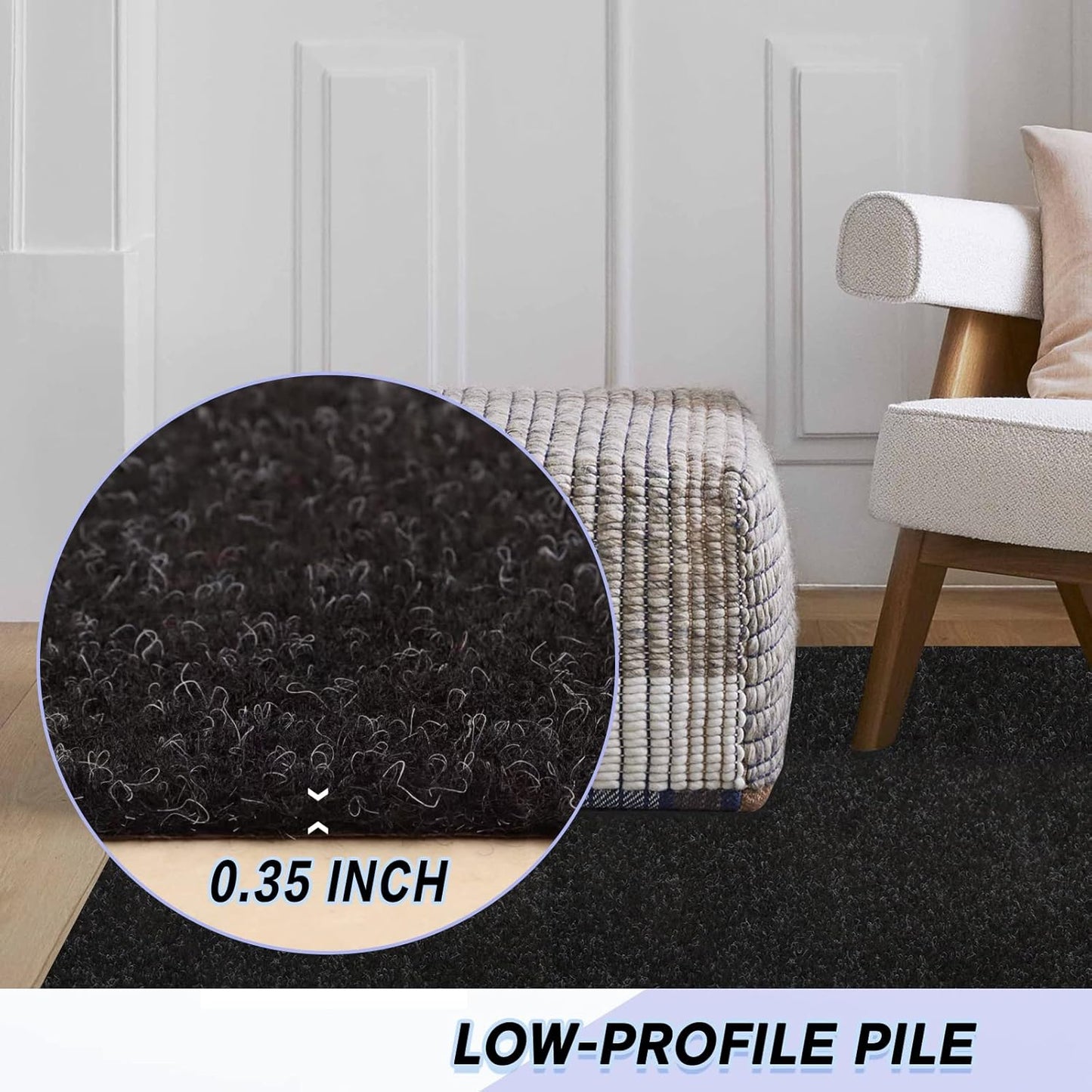 Custom Size Backed Non-Slip Area Rugs Runner, Easy Clean, Waterproof Runner Rugs for Hallway Entryway, Kitchen, Laundry, 3FT x 13FT, Black