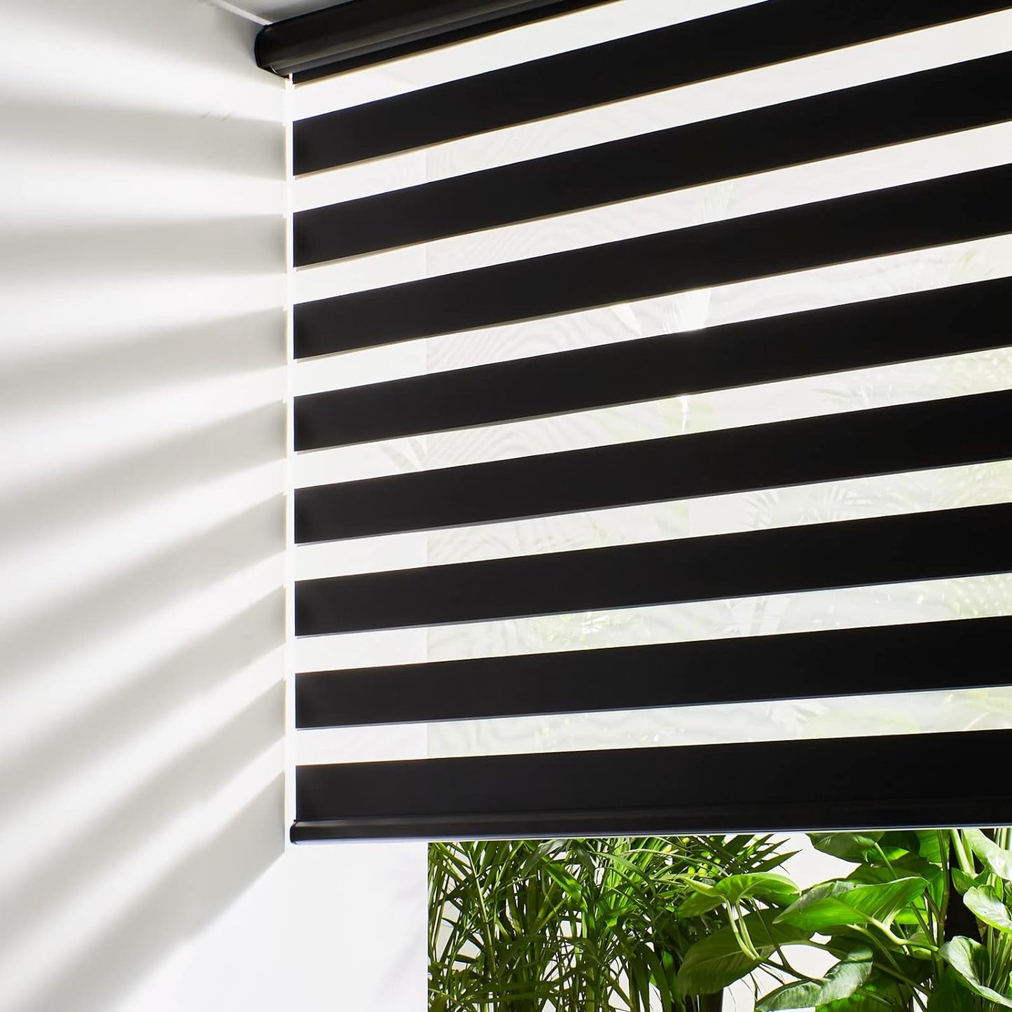 Persilux Cordless Zebra Blinds for Windows Free-Stop Roller Windows Shades (46" W X 72" H, Black) Dual Layer Light Control for Day and Night, Light Filtering Sheer Shades for Home, Easy to Install