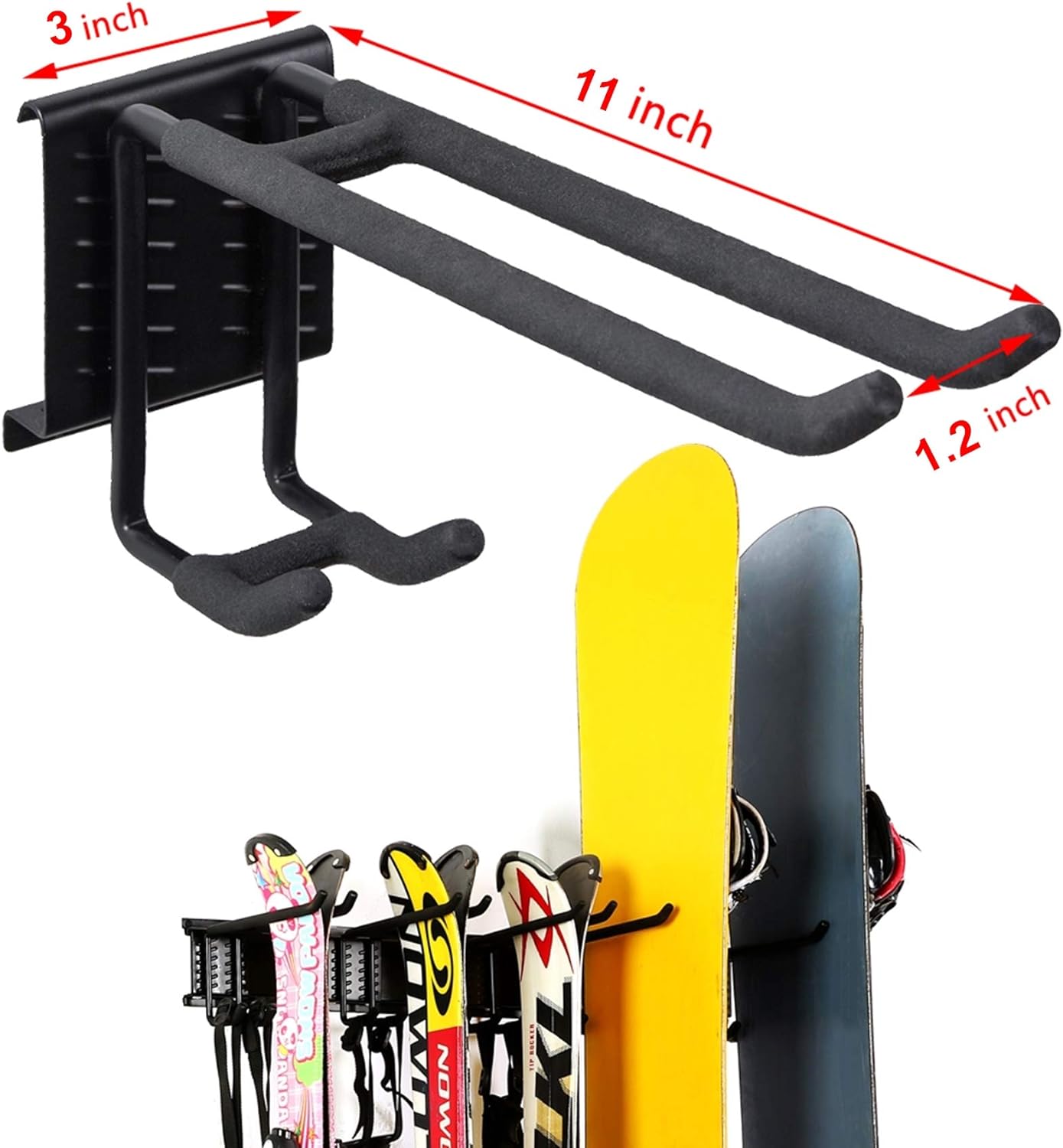 WALMANN Garage Storage Organization System Ski Wall Rack 10 Pairs of Skis Mount Hanger Home Shed and Garage Snowboard Wall Rack System Holds Up to 300lbs