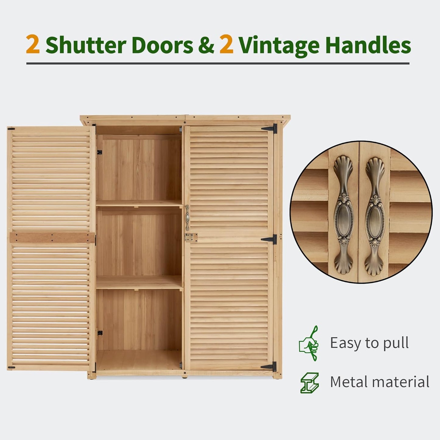 MCombo Outdoor Storage Cabinet, Wooden Storage Shed with Latch, Outside Garden Tool Shed with 2 Doors for Patio Yard Lawn, 1900 (Natural, Large)