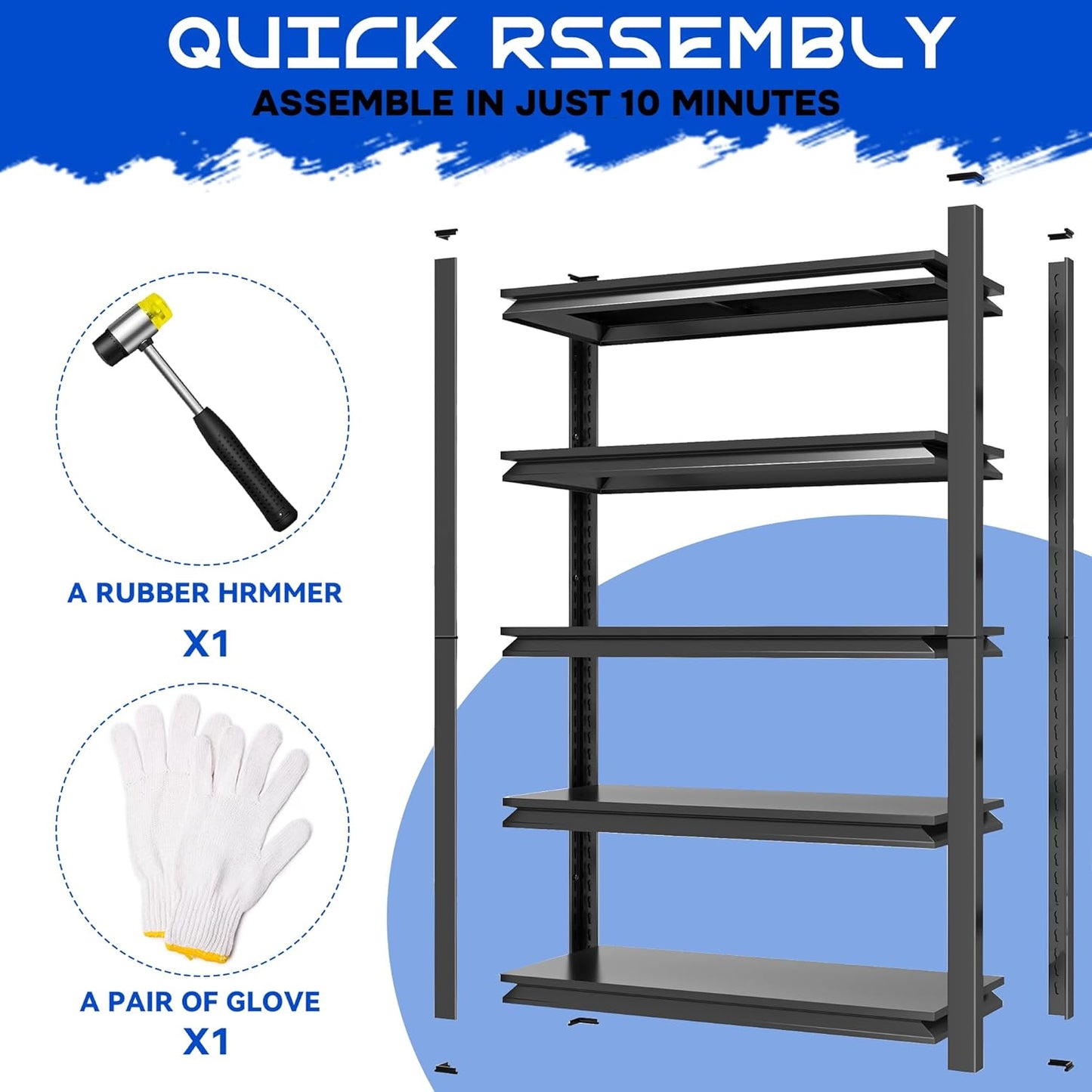 63"H Garage Shelving Heavy Duty Rack, 3000 LBS Extra Large Capacity 5 Tier Adjustable Storage Shelves, Metal Industrial Shelf Units for Garage, Basement and Warehouse, 63"H×35.4"W×13.78"D, Black