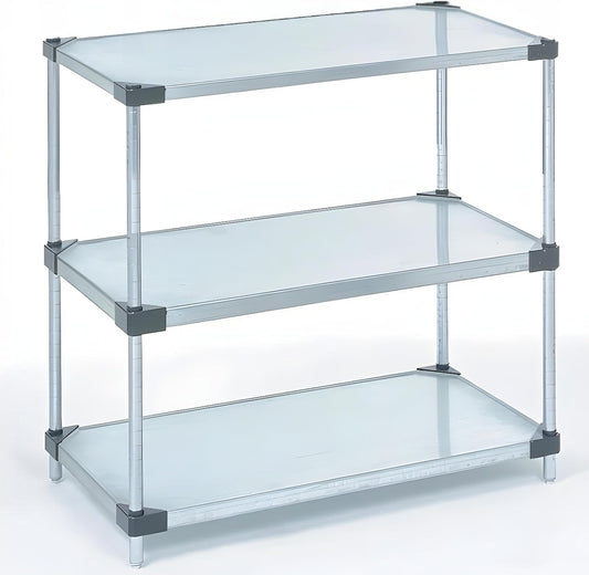 Omega 3-Tier Solid Galvanized Shelves, 18" Deep x 24" Wide x 34" HighHeavy Duty Storage Rack, Shelving Unit, NSF Certified, Ideal for Kitchen Garage Office Restaurant Warehouse 800-lb Capacity