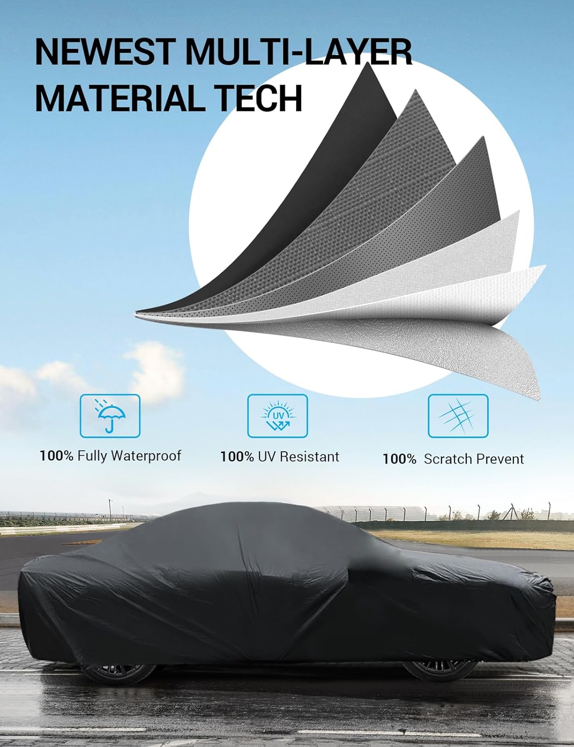 Proadsy Car Cover Custom Fit for Dodge Challenger 2008-2025, Windproof Waterproof All Weather Protection, Sun Rain Dust Snow Outdoor Cover