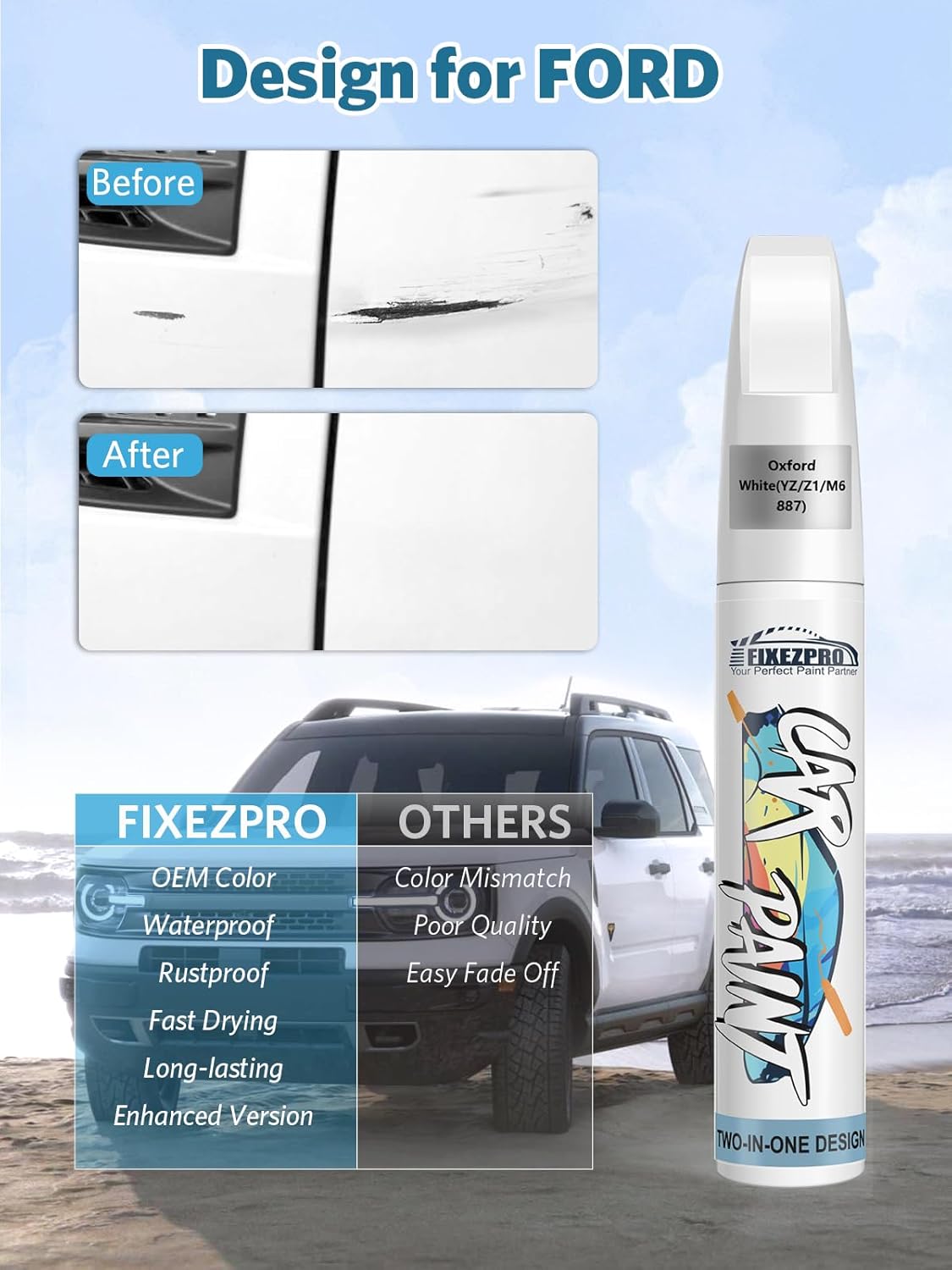 Magnetic Metallic(J7) Touch Up Paint for Ford, Car Paint Scratch Repair Remover Pen Color Exact Match, Quick and Easy Fix Automotive Chips and Nicks Scuff