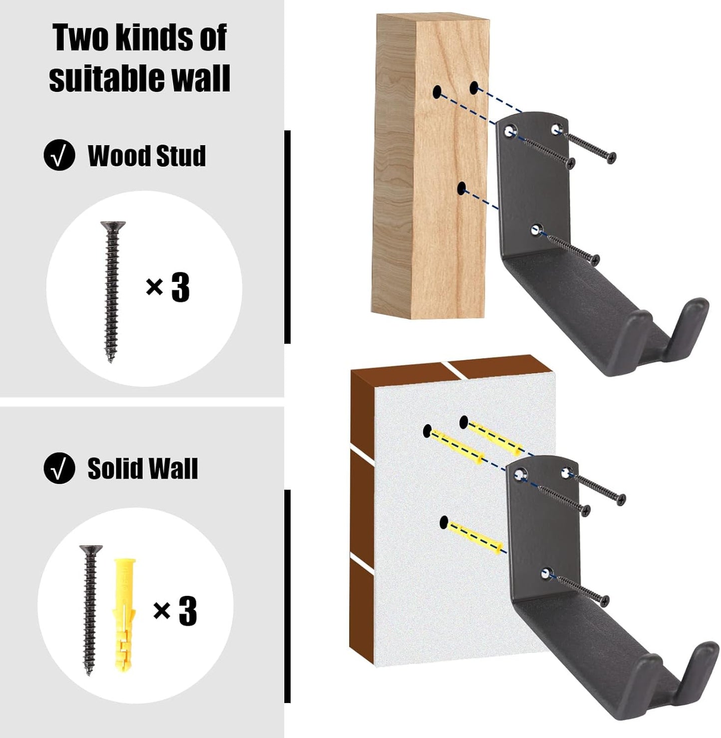 Bike Wall Mount, Pedal Mount Bike Rack for Garage, Bike Storage Hanger Bicycle, Heavy Duty Bike Hooks with Rubber Pad for Wall, Max 150LB, 3 Set