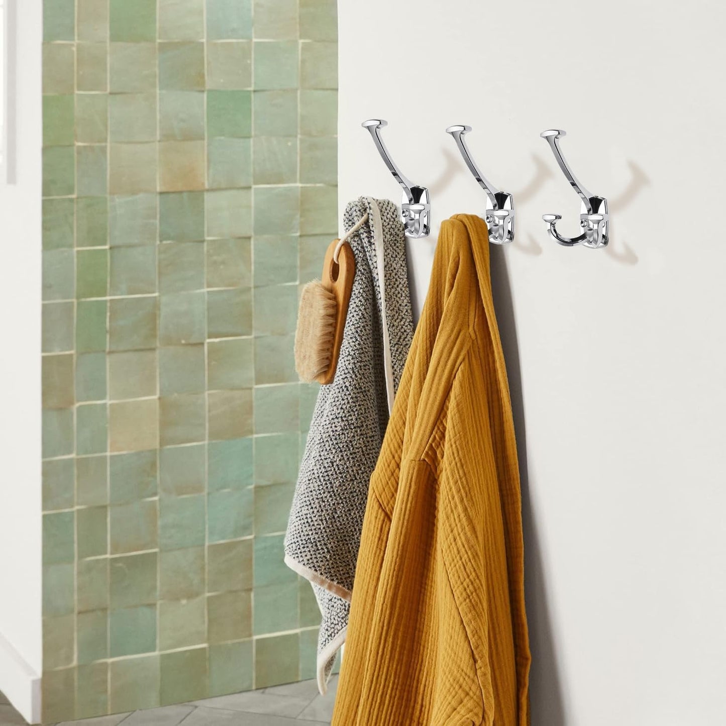 Large Wall Double-Sided Hook 2 Pack Polished Chrome Hook Decorative Heavy Duty Solid Large Coat Hooks for Towel Hanging Coats Robe Towel Bags Door Back 2 Prong Hooks