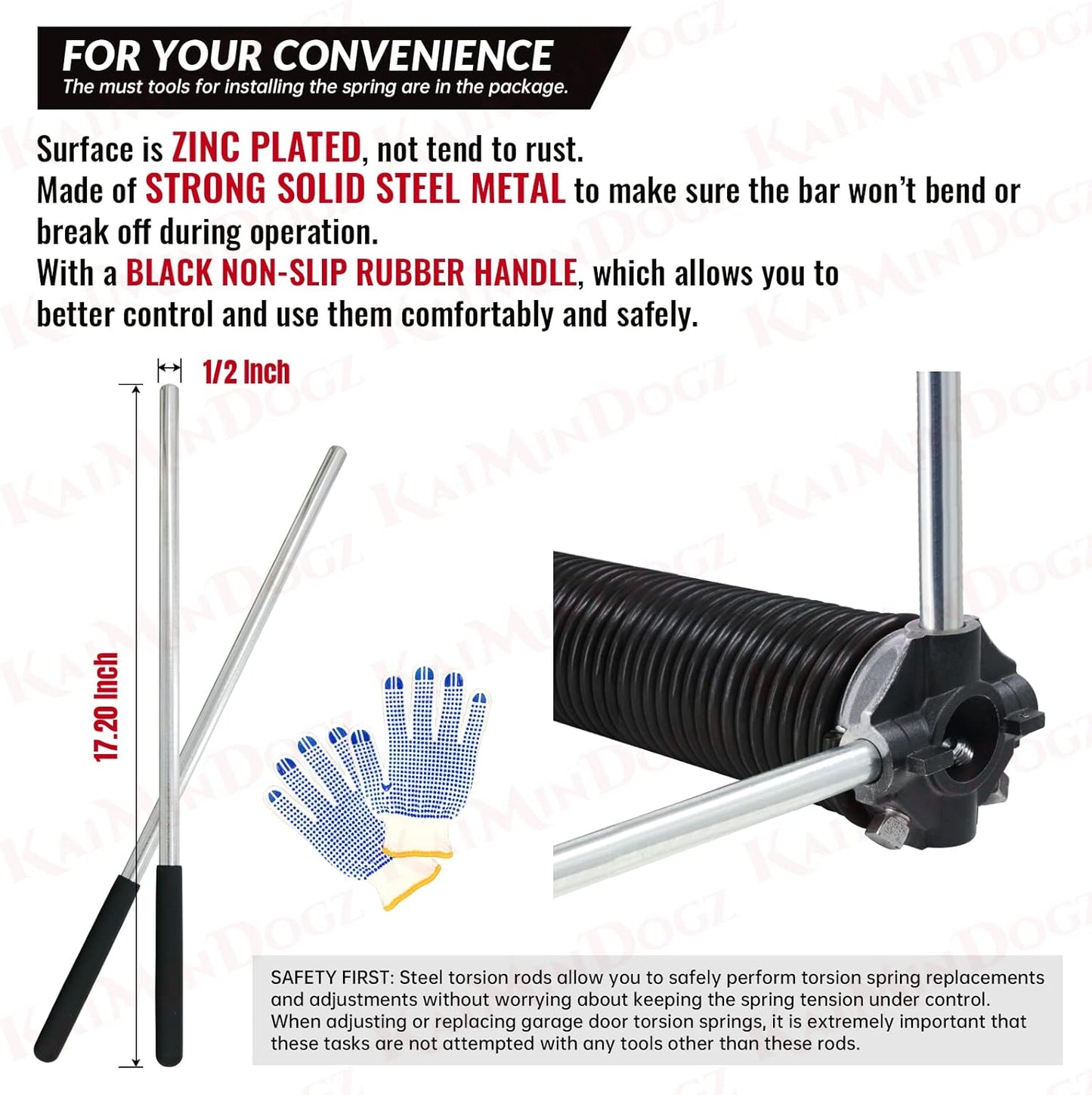 Pair of 1.75" Garage Door Torsion Springs Set with Non-Slip Winding Bars&Gloves, High Precision Electrophoresis Oil-Free Black Coated for Replacement, MIN 16,000 Cycles (0.207 x 1.75"x 29")