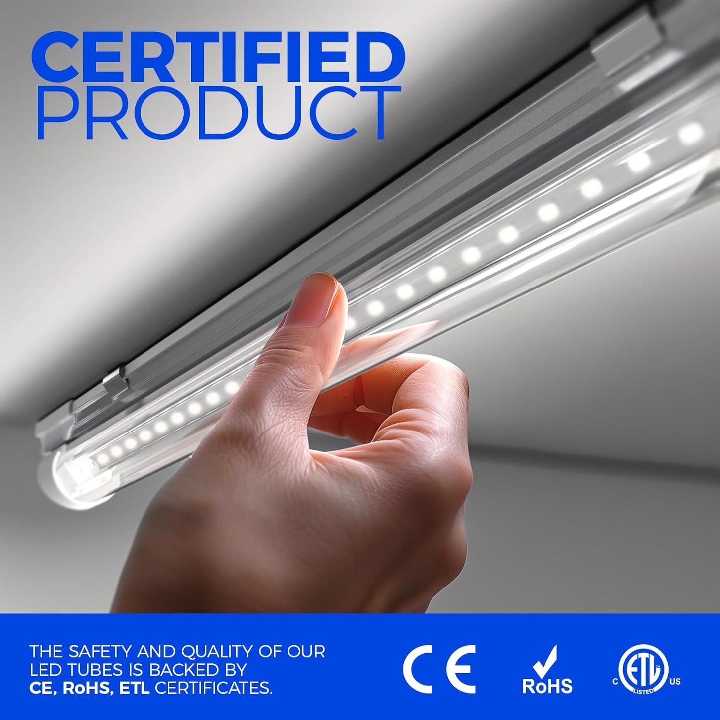 Barrina 8FT LED Shop Light, 100W 15000LM 5000K, Clear Cover Linkable LED Tube Lights, V Shape Integrated T8 Lighting, Ceiling Lights for Garage, Warehouse, Workshop, ETL Listed,10 Pack