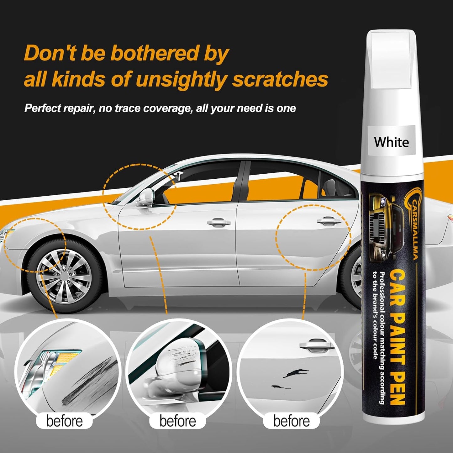 LS9R/2Y Glacier White Metallic Car Touch Up Paint for Audi, Color Accurate Car Paint Scratch Repair Pen Kit Quick & Easy Fix Vehicle Chips and Automotive Nicks Scuff