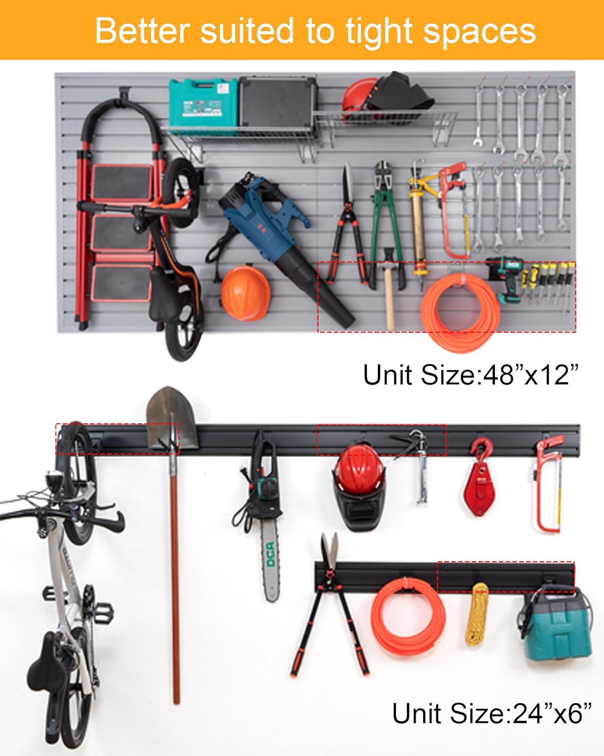Slat Wall Paneling Garage Tool Organizer Wall Mount 4 Pack with Adjustable Metal Hooks 9 Pack, Garage Slat Wall Storage Systems Garage Storage & Organization Products, White Slatwall Total 96 inch