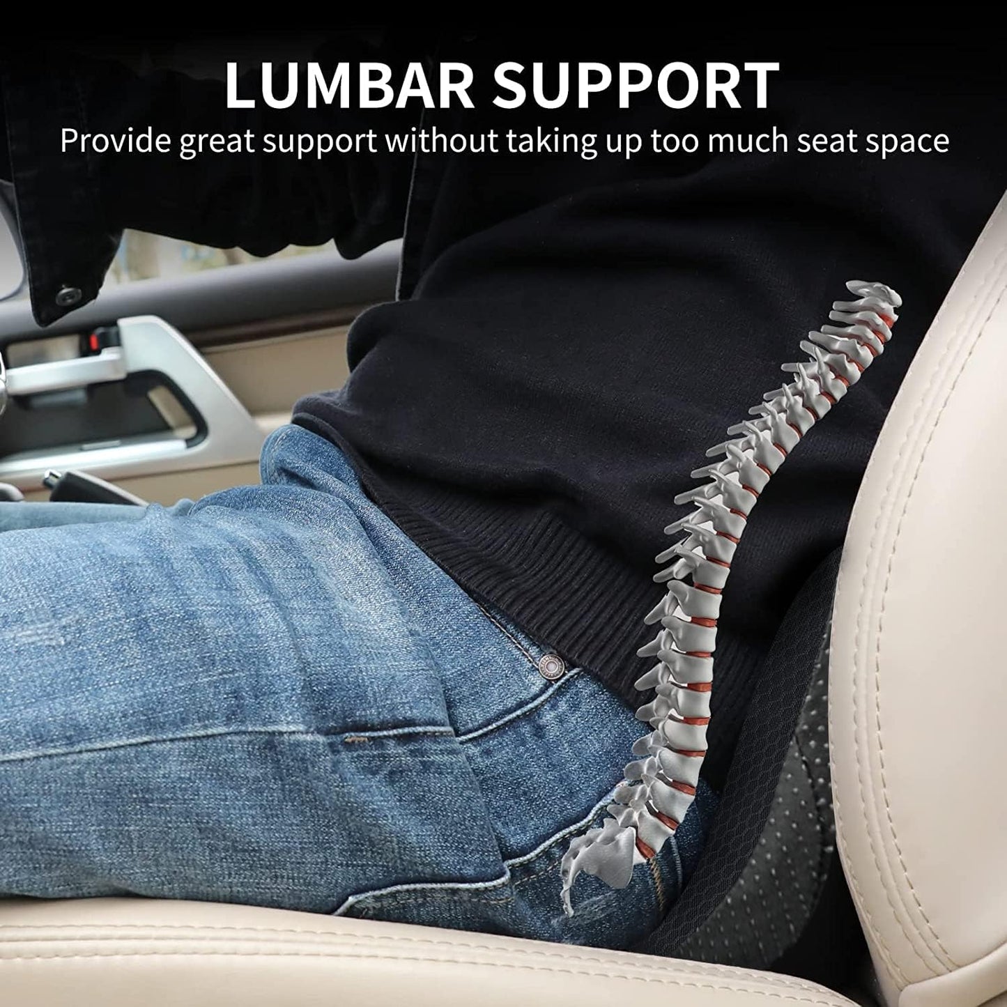Car Seat Cushion - Memory Foam Car Seat Pad - Sciatica & Lower Back Pain Relief - Car Seat Cushions for Driving - Road Trip Essentials for Drivers(Black)