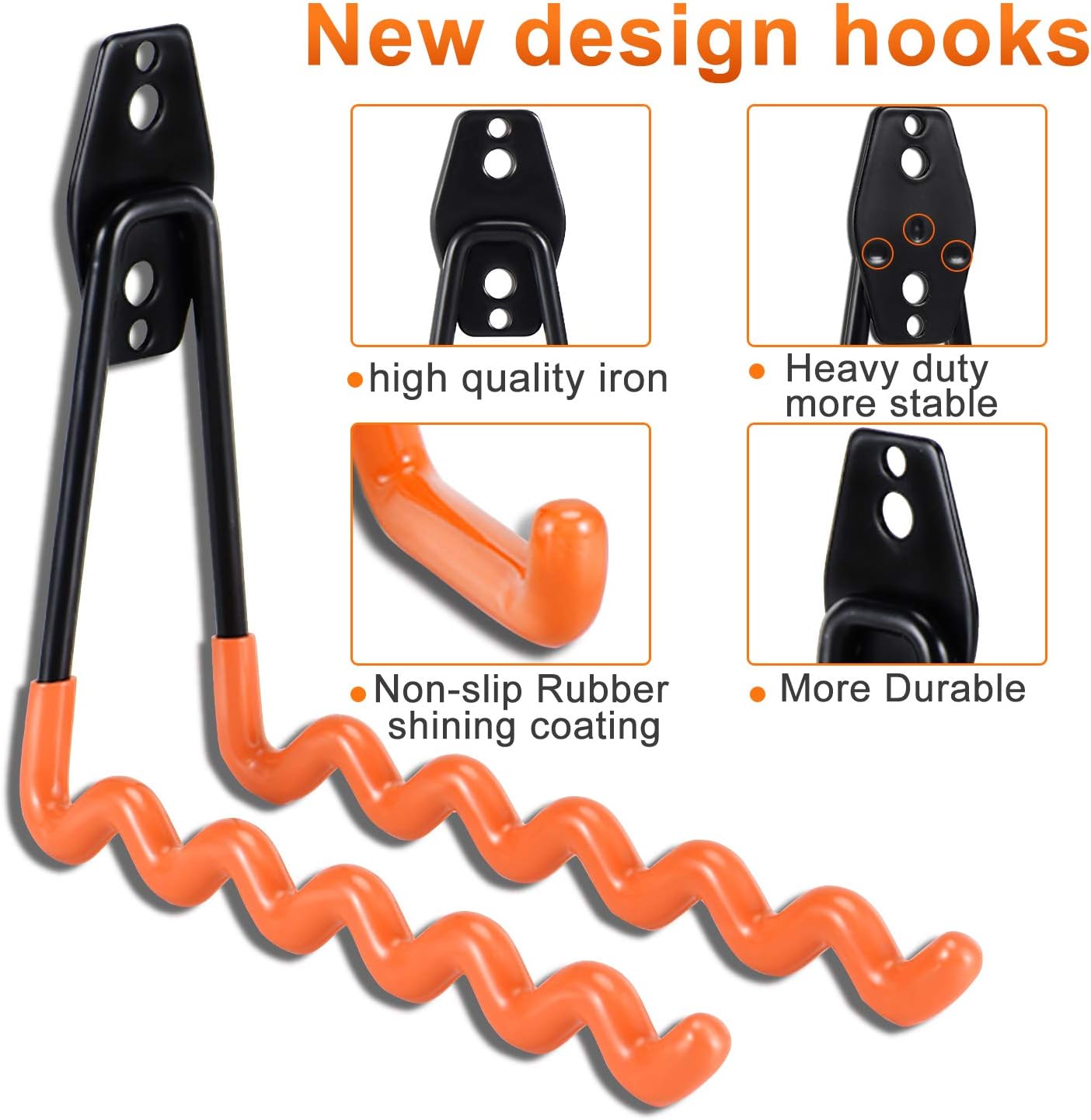 Aoben 24PCS Heavy Duty Garage Hanger Organizer Anti-Slip Double Wall Storage Hooks for Power Tools, Bikes, Ropes (23 Hooks & 1 Holder Strap)-Grey