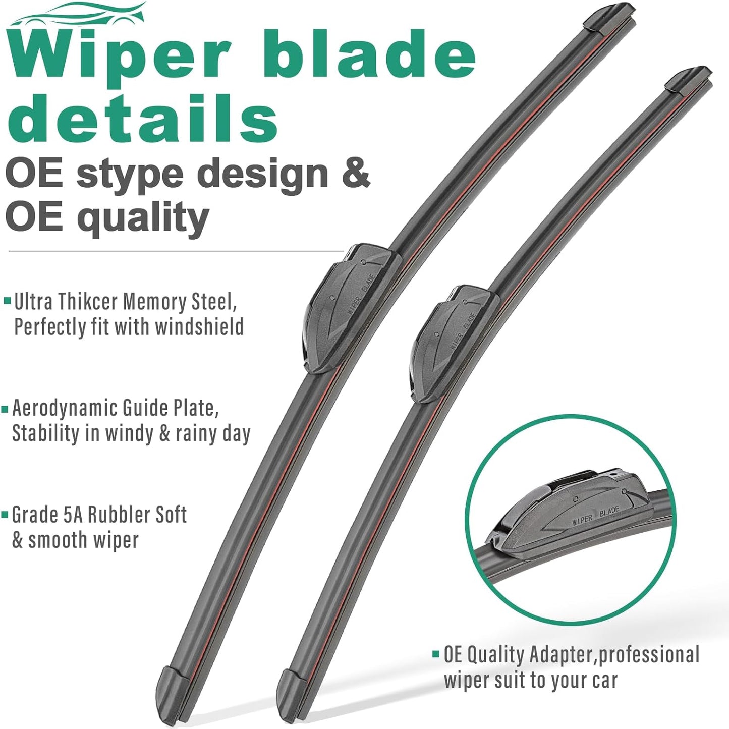 26" 18" 14" Windshield Wiper Blades Replacement for Jeep Cherokee 2014 2015 2016 2017 2018 2019 2020 2021 2022 2023 Premium All Weather Front Rear Wipers Set - OEM Quality (Pack of 3)