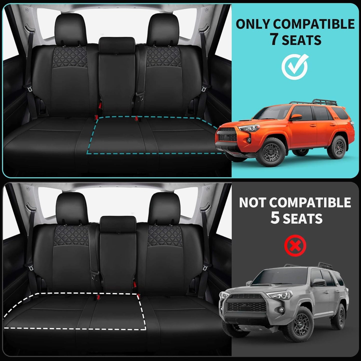 Seat Covers for Toyota 4Runner 2011-2024, Faux Leather Car Seat Cover Full Set, 3-Row-Only for 7 Seats Version-BlackRed