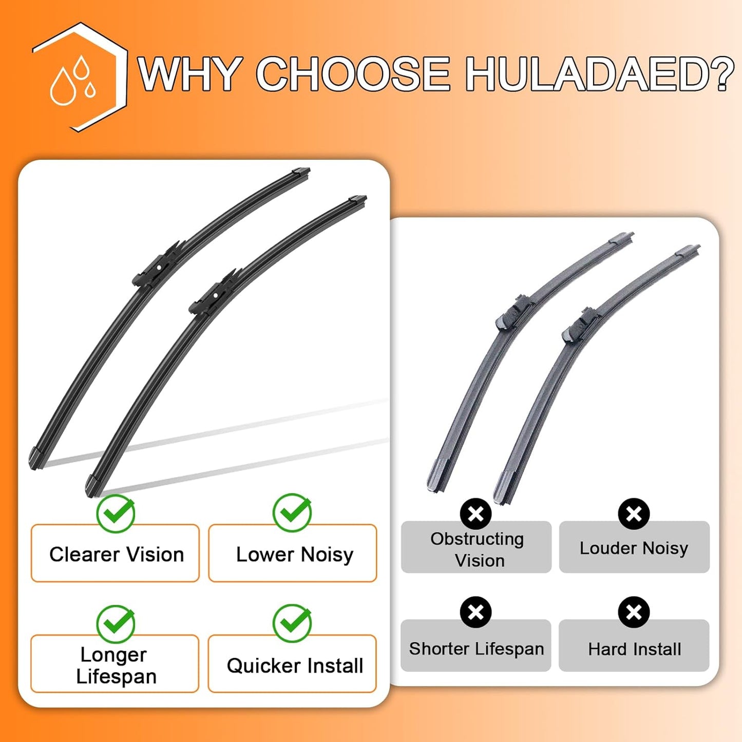 HULADAED® 28'' 28'' 14'' Windshield Wipers Replacement for Edge 2023-2015,Silicone Front Rear Wiper blades for MY Car-All Weather & Quiet(3 PACK)