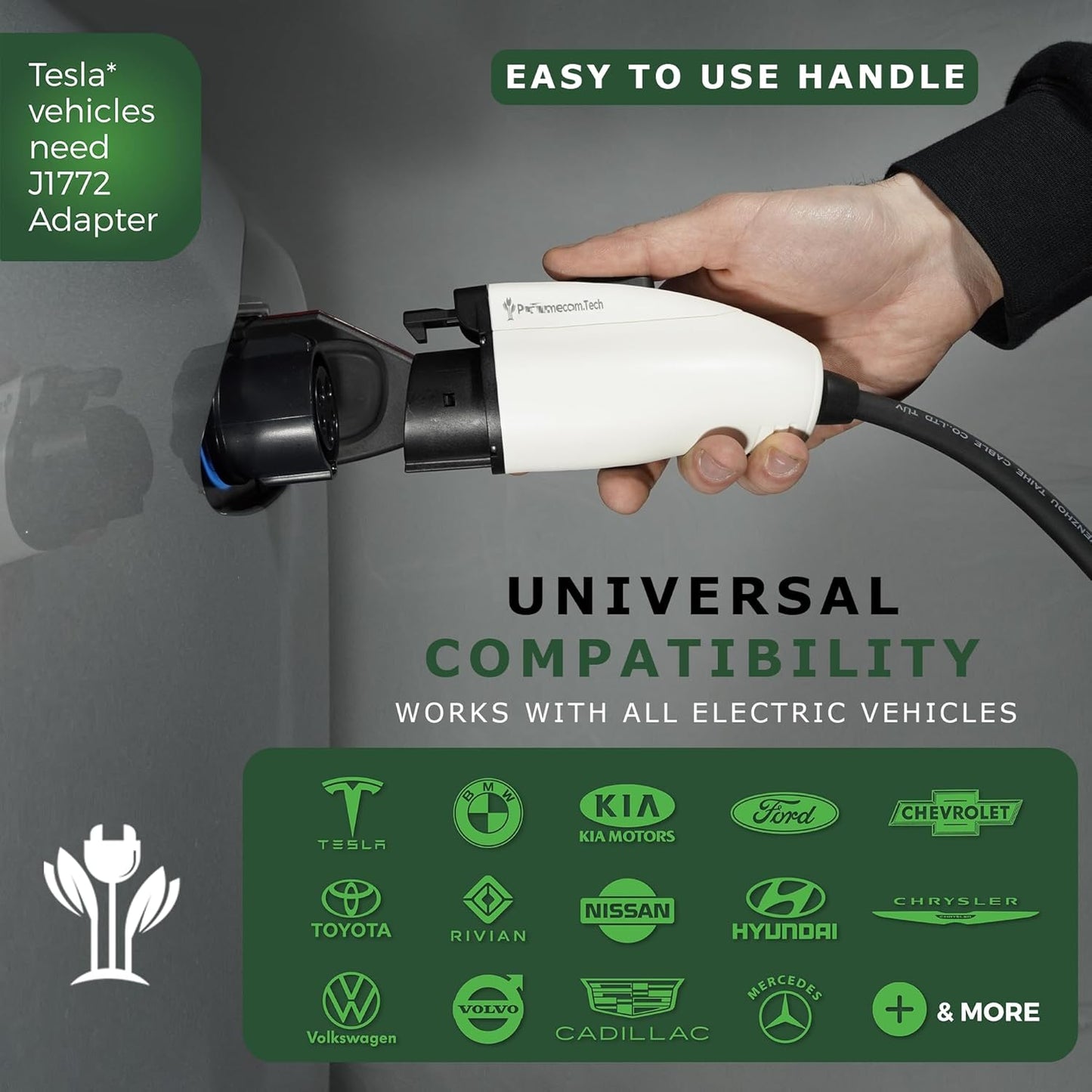 PRIMECOM Level 2 EV Charger 220/240V, 16A, 30ft & 50ft, Portable EVSE Electric Vehicle Charging Cable Compatible with Bolt Volt Leaf BMW i3 Fiat 500e Clarity NIRO Prius (30 Feet, 14-30P)