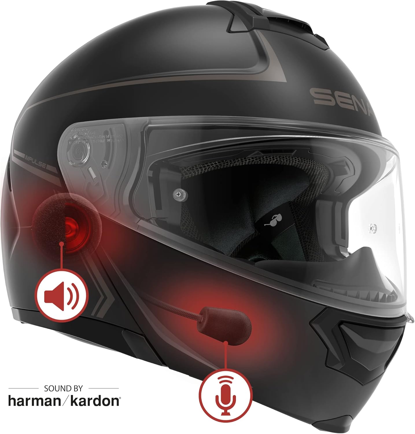 Sena Impulse DOT Flip Up Modular Bluetooth Helmet w/Sound by Harman Kardon Dual Visor Helmet with Integrated Mesh Intercom System / MP3 / Voice Dial (Matte Black, X-Large)