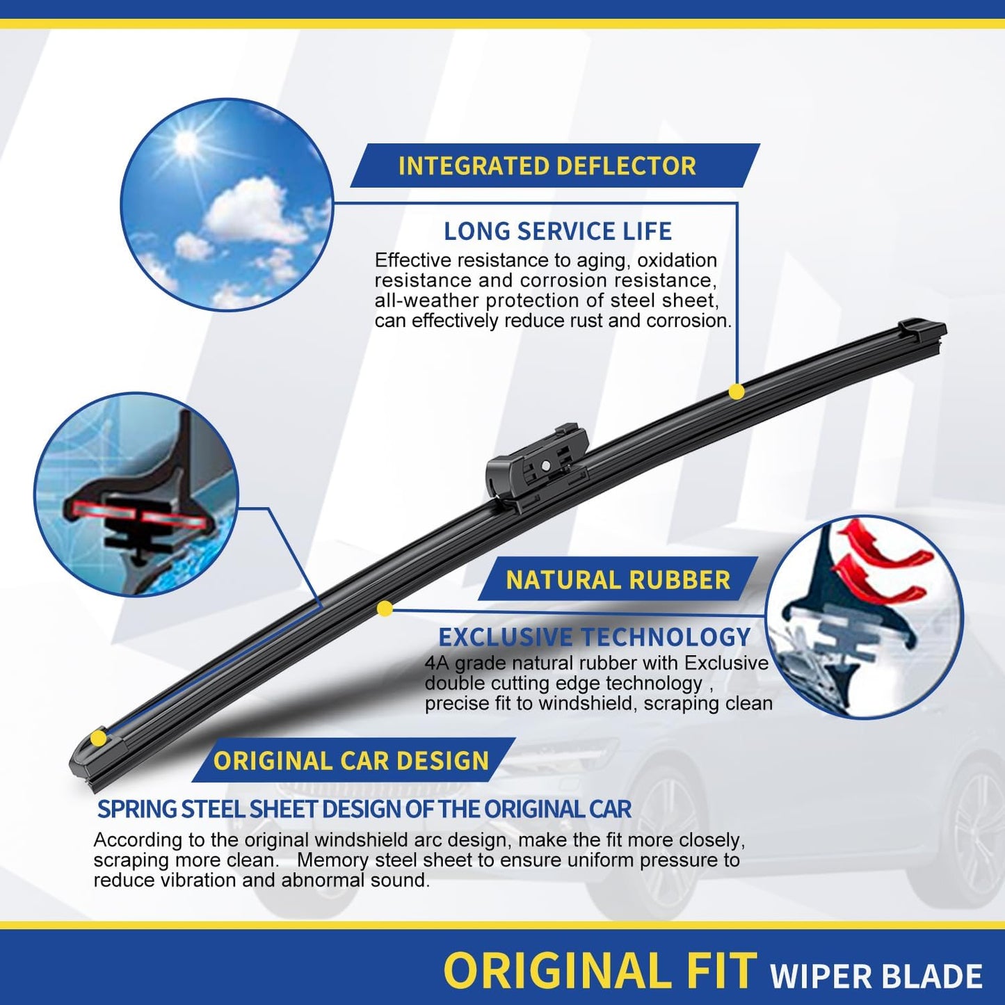 Wipers Factory Replacement For A4 S4 RS4 A6 S6 Audi Allroad 2002-2008 Original Equipment Windshield Wiper Blade Set- 22"+22" (Set of 2) Pinch Tab