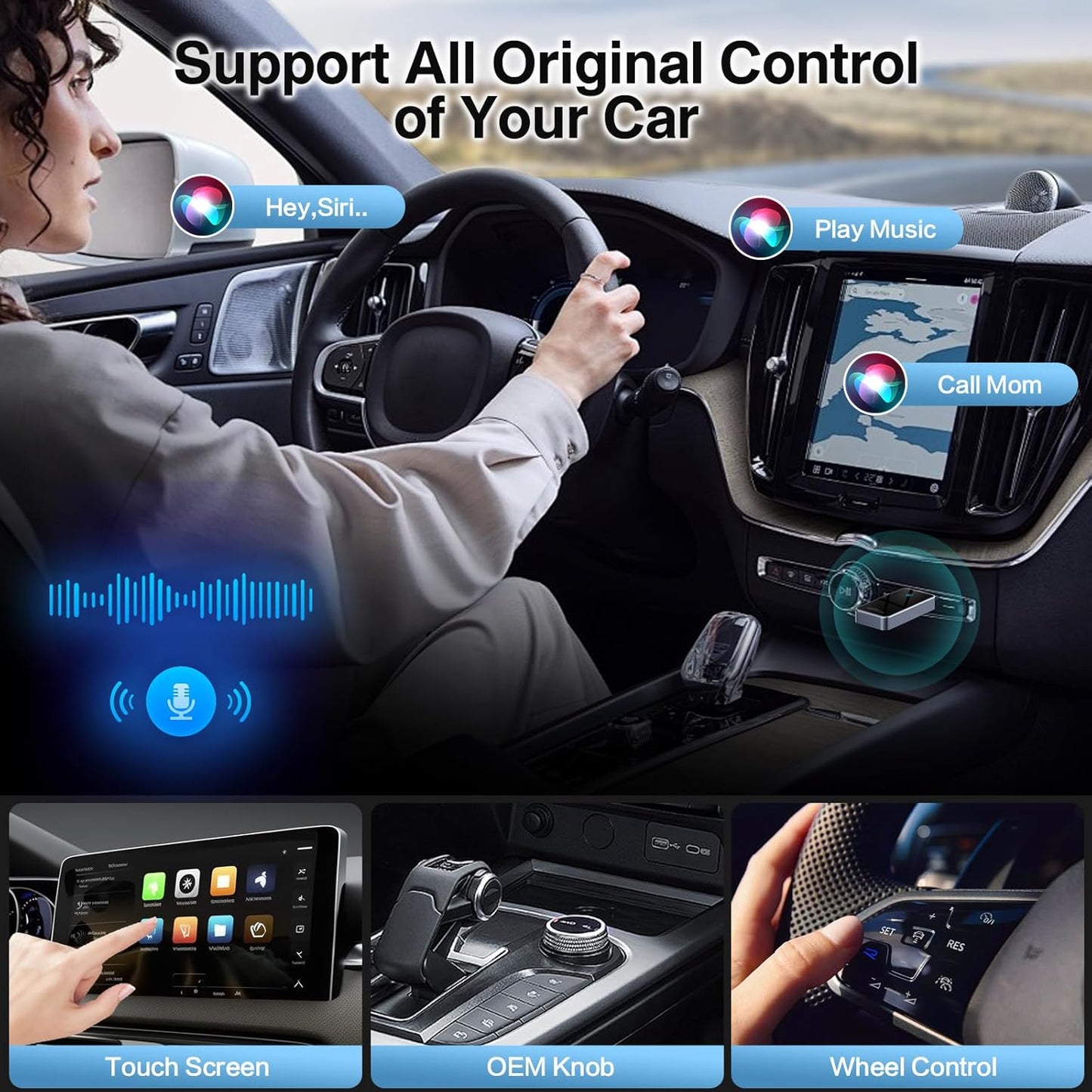 Wireless CarPlay Adapter for Apple - 2025 Slim Edition, Plug & Play Connection Converts Factory Wired to Wireless CarPlay Adapter for iPhone CarPlay Dongle for iOS 10+ (Black)
