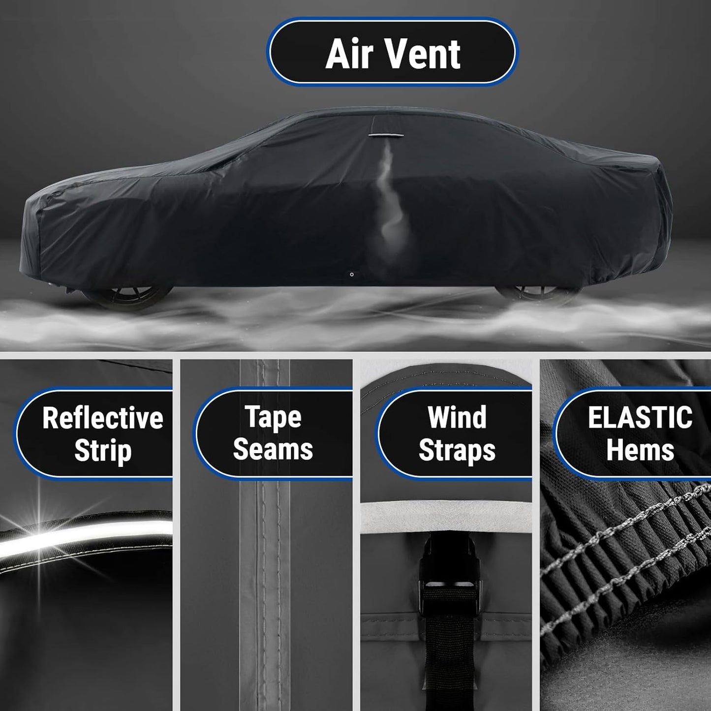 iCarCover Premium Plus Car Cover for 1978-1987 Chevy El Camino Waterproof All Weather Rain Snow UV Sun Hail Protector for Automobiles, Full Exterior Indoor Outdoor Car Cover (Stripe - Black/Gray)