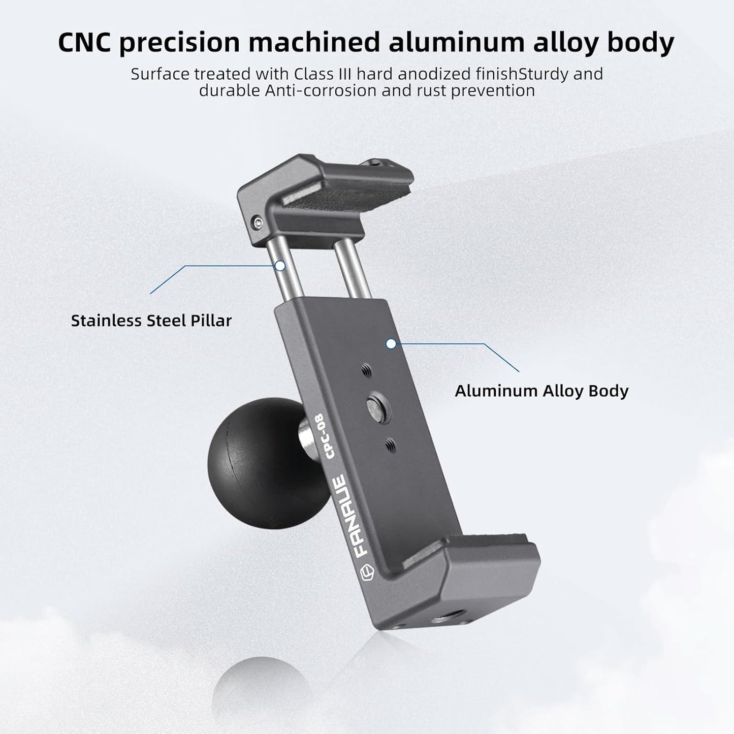 FANAUE Aluminum Phone Holder with 1" Ball Head Adapter - Universal RAM Mounts B Size Compatible, Double Socket Arm Design for Motorcycles/Bikes/ATVs/Cars/Trucks - Secure 360° Rotation