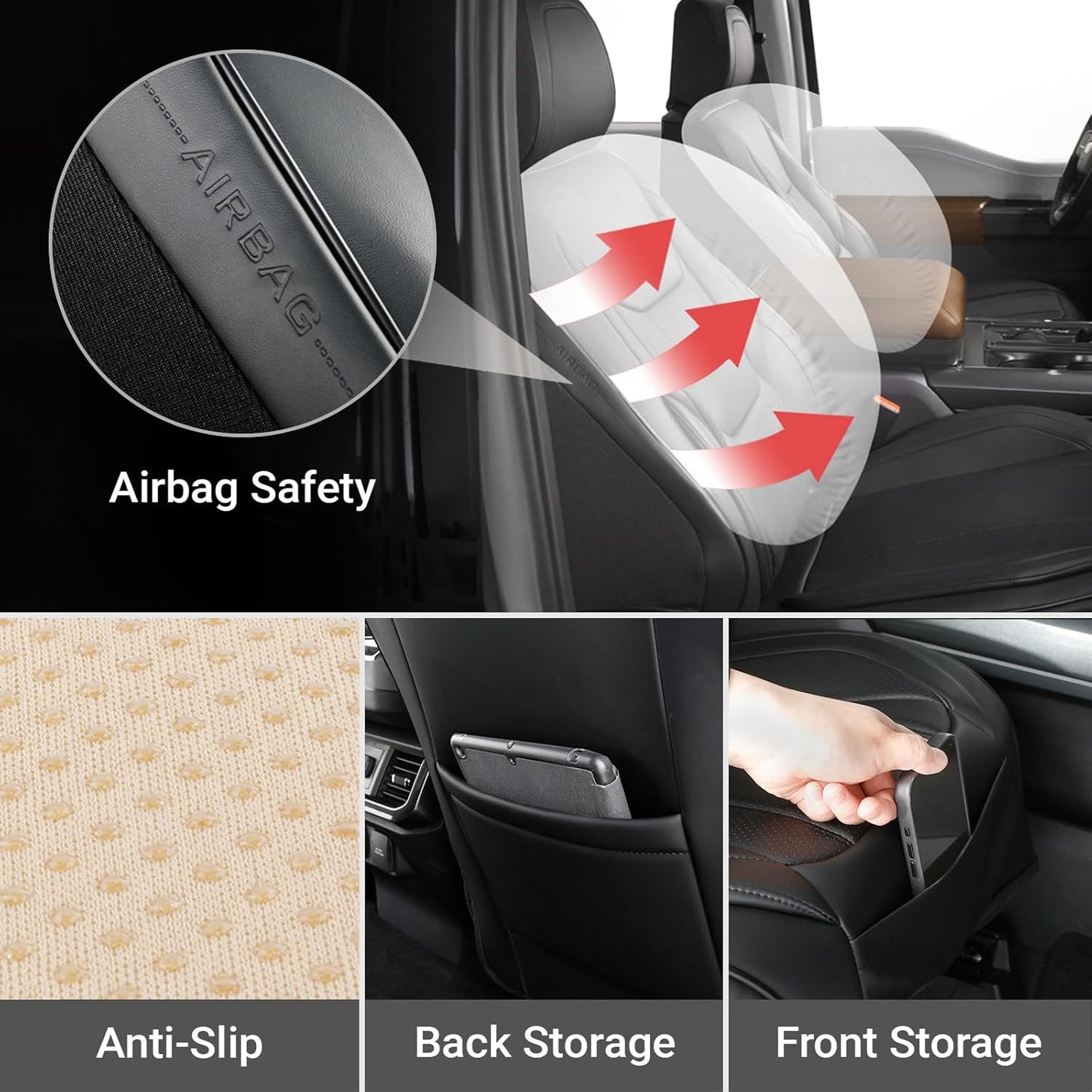 Coverland Custom Car Seat Covers Compatible with F150, Frontier, Sierra, Silverado 2500HD - Premium Leather Non-Slip Waterproof Interior Protector Front Seat-Black [See Size Chart-Size A12]