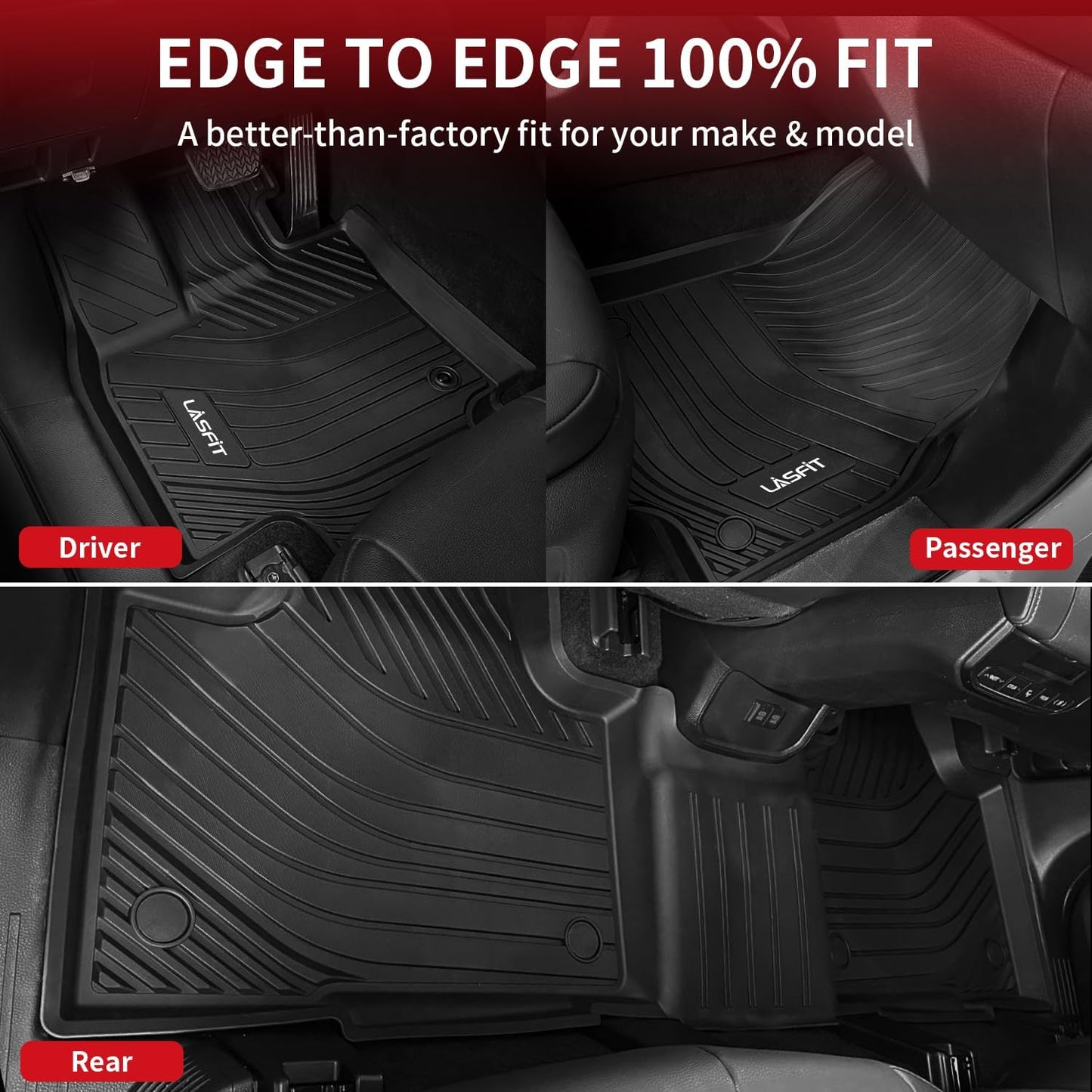 LASFIT Floor Mats for Toyota Grand Highlander 2024-2025 (Include Hybrid) & for Lexus TX350 2024, Custom Fit TPE All Weather Floor Liners 1st & 2nd & 3rd Row Car Mats Accessories, Black