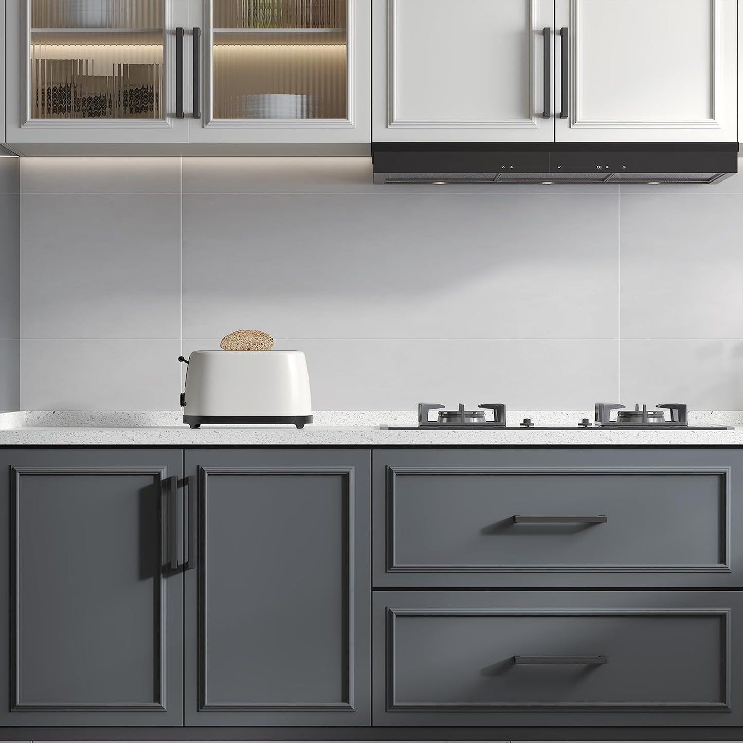 goldenwarm 200 Pack 12 3/5 Inch Black Cabinet Handles Matte Black Drawer Pulls Stainless Steel Cabinet Hardware Square Bar Modern Cabinet Handles for Kitchen Bathroom Cupboard
