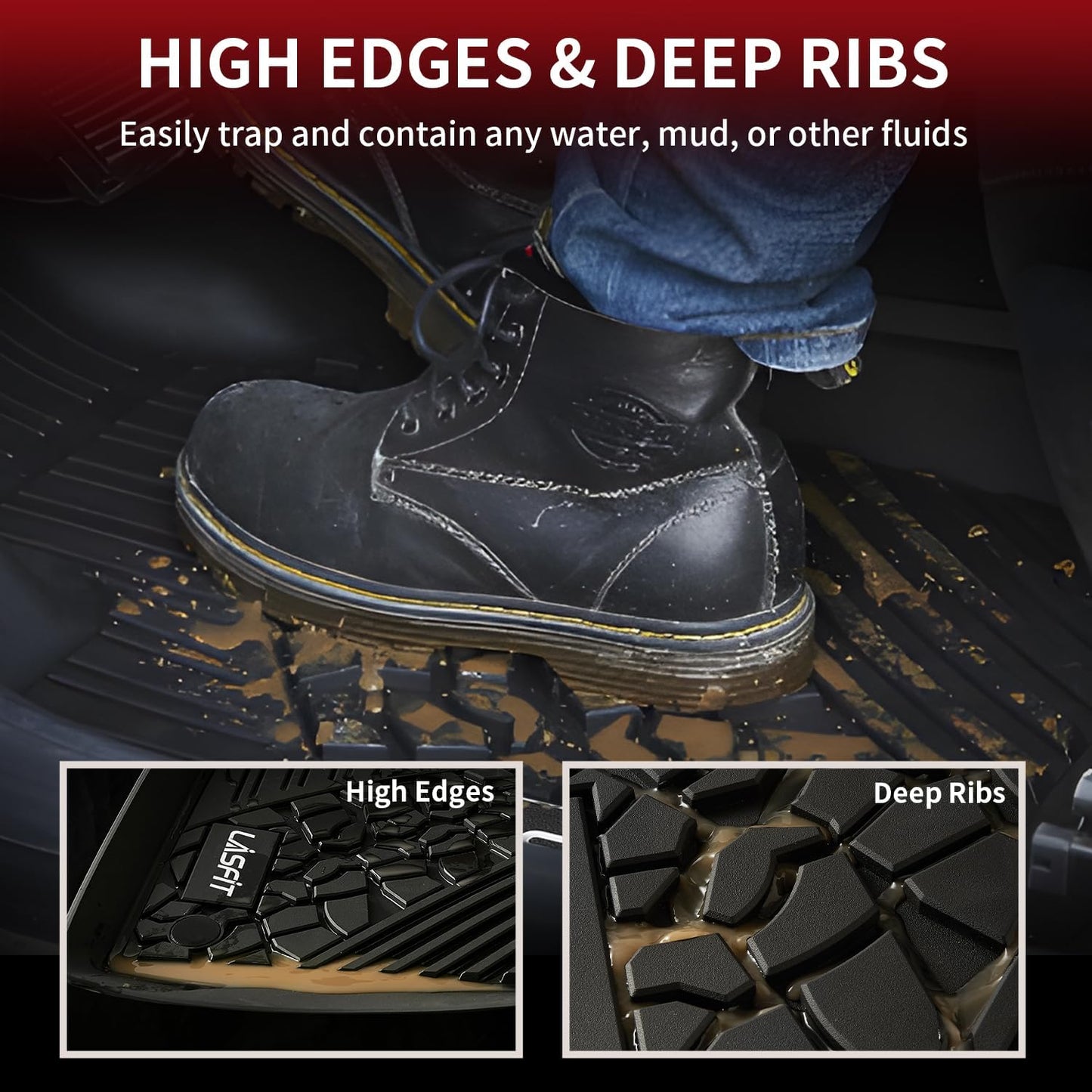 LASFIT Floor Mats for Jeep Compass 2017-2025 All Weather TPE Custom Fit Car Mats Floor Liners 1st & 2nd Row, Black