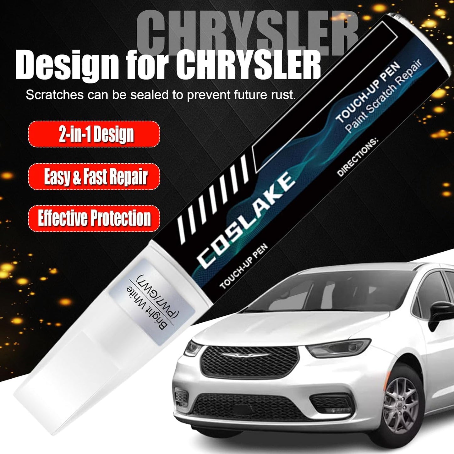 Car Touch Up Paint(Red Hot(PR6/ZR6)) for Chrysler, Car Paint Scratch Repair Kit, Quick & Easy Solution to Repair, 2 in 1 Scratch Remover Pen with 2PCS Disposable Micro Applicators