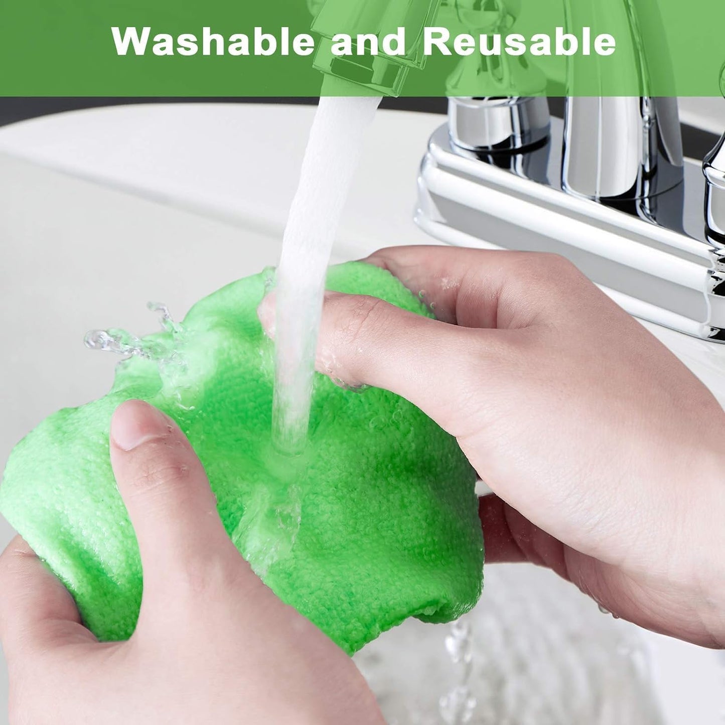 Windshield Cleaning Tool Windshield Cleaning Wand Auto Window Cleaner,5 Pieces Reusable Cloth Pads for Car Interior, Dirty Car Washing Brushes (Green)