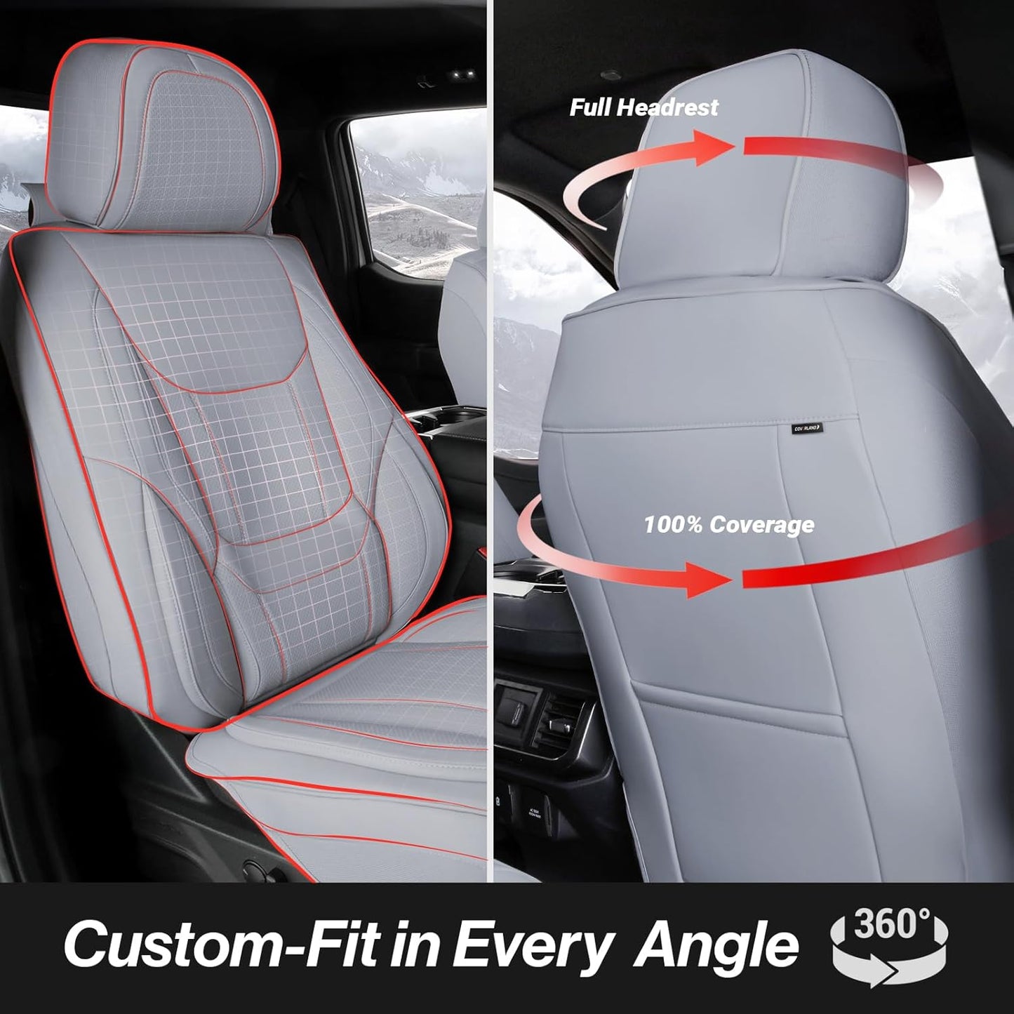 Coverland Custom Car Seat Covers Compatible with 2019-2025 RAM 1500 Crew Cab - Premium Leather Non-Slip Memory Foam Waterproof Cover Interior Protector Full Set-Gray [See Size Chart-Size X122]